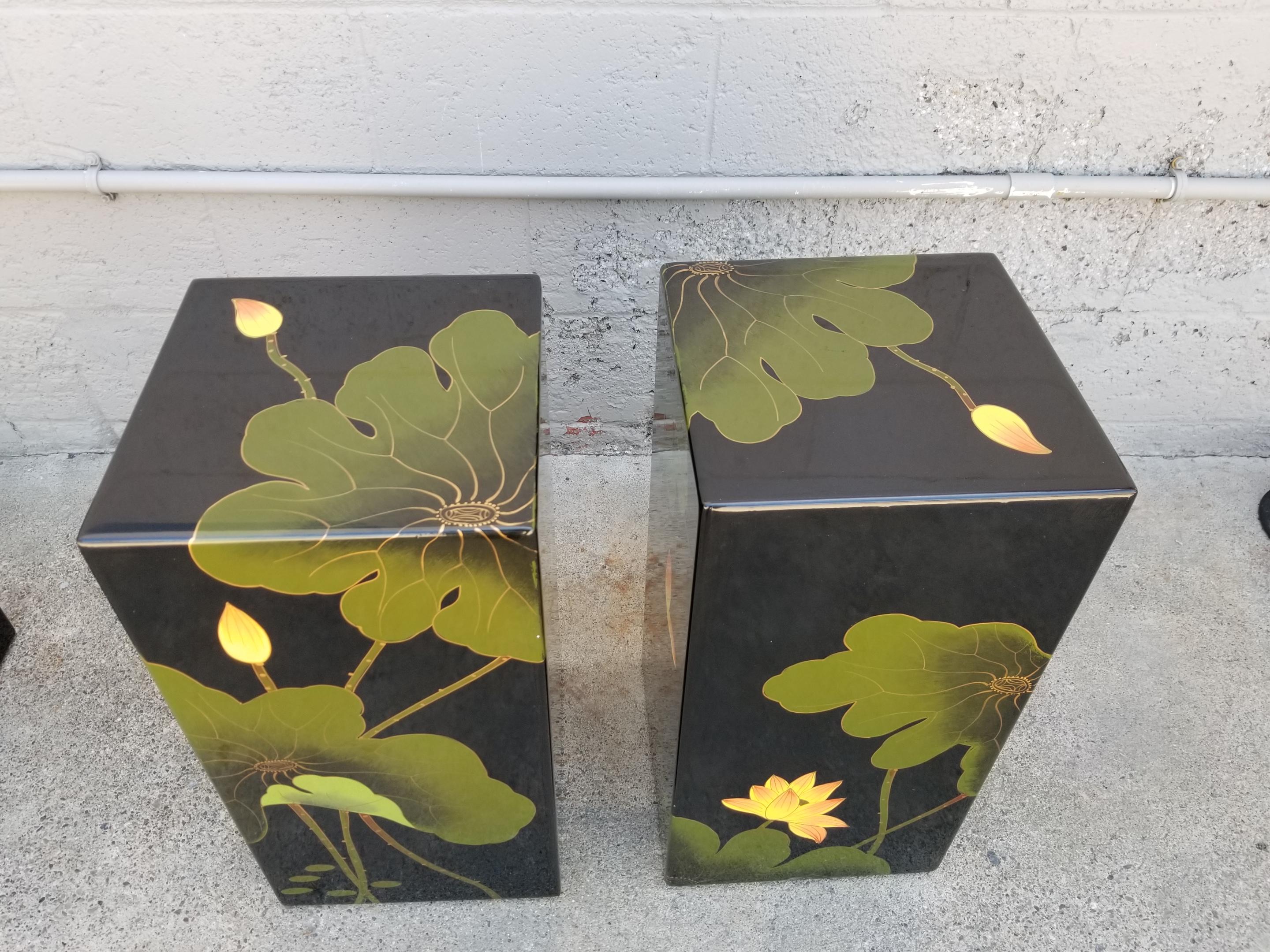 Asian Floral Lacquer Stools or Pedestals a Pair 4