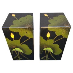 Asian Floral Lacquer Stools or Pedestals a Pair