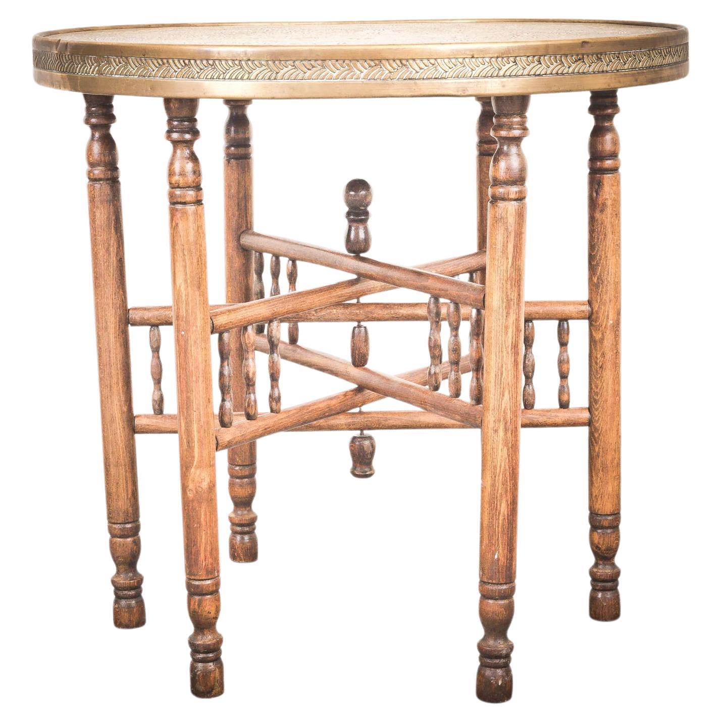 Asian Folding Console Table with Engraved Brass Top For Sale