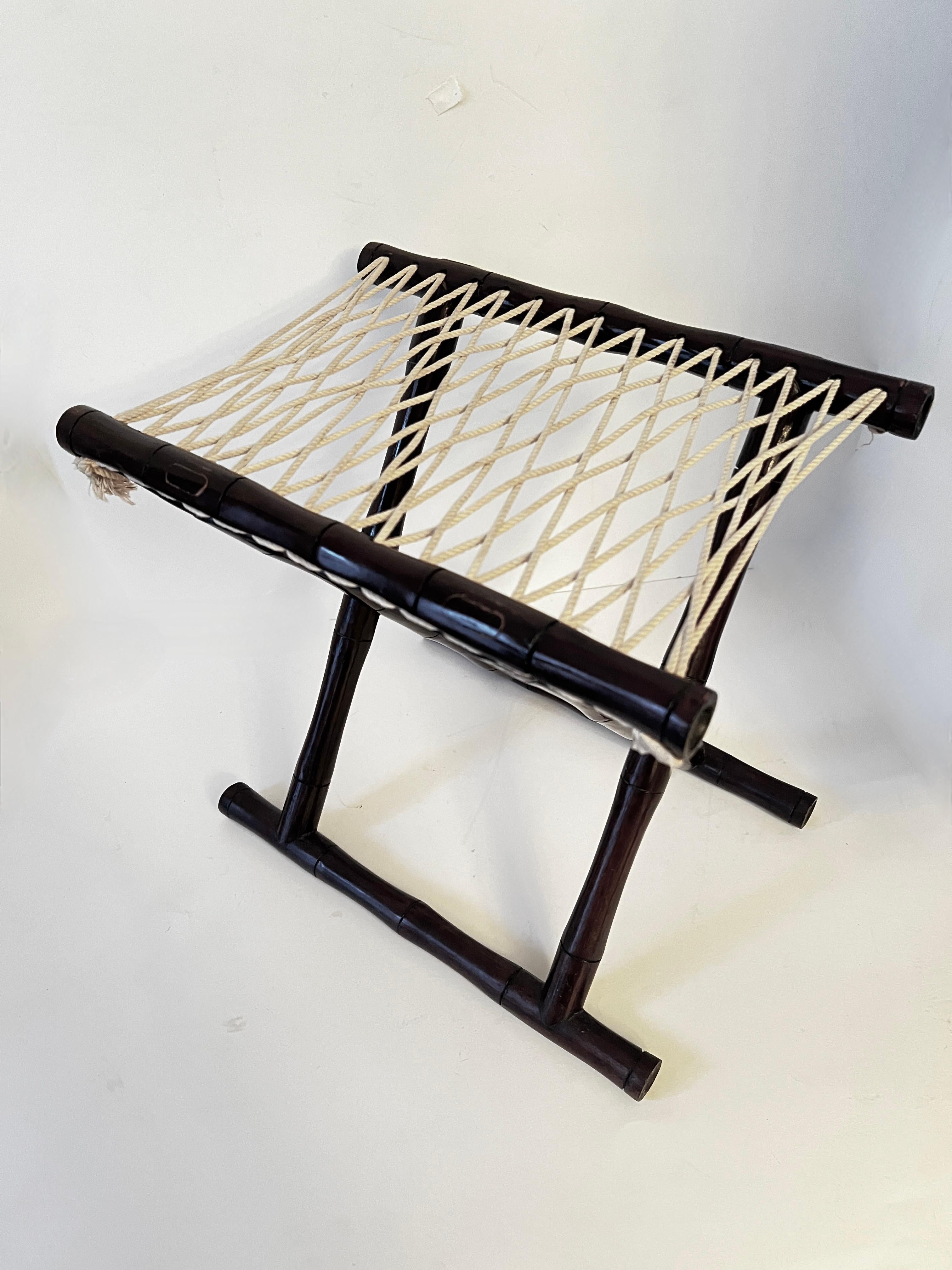 Hand-Crafted  Asian Folding Fishermans Bamboo and Rope Stool  For Sale