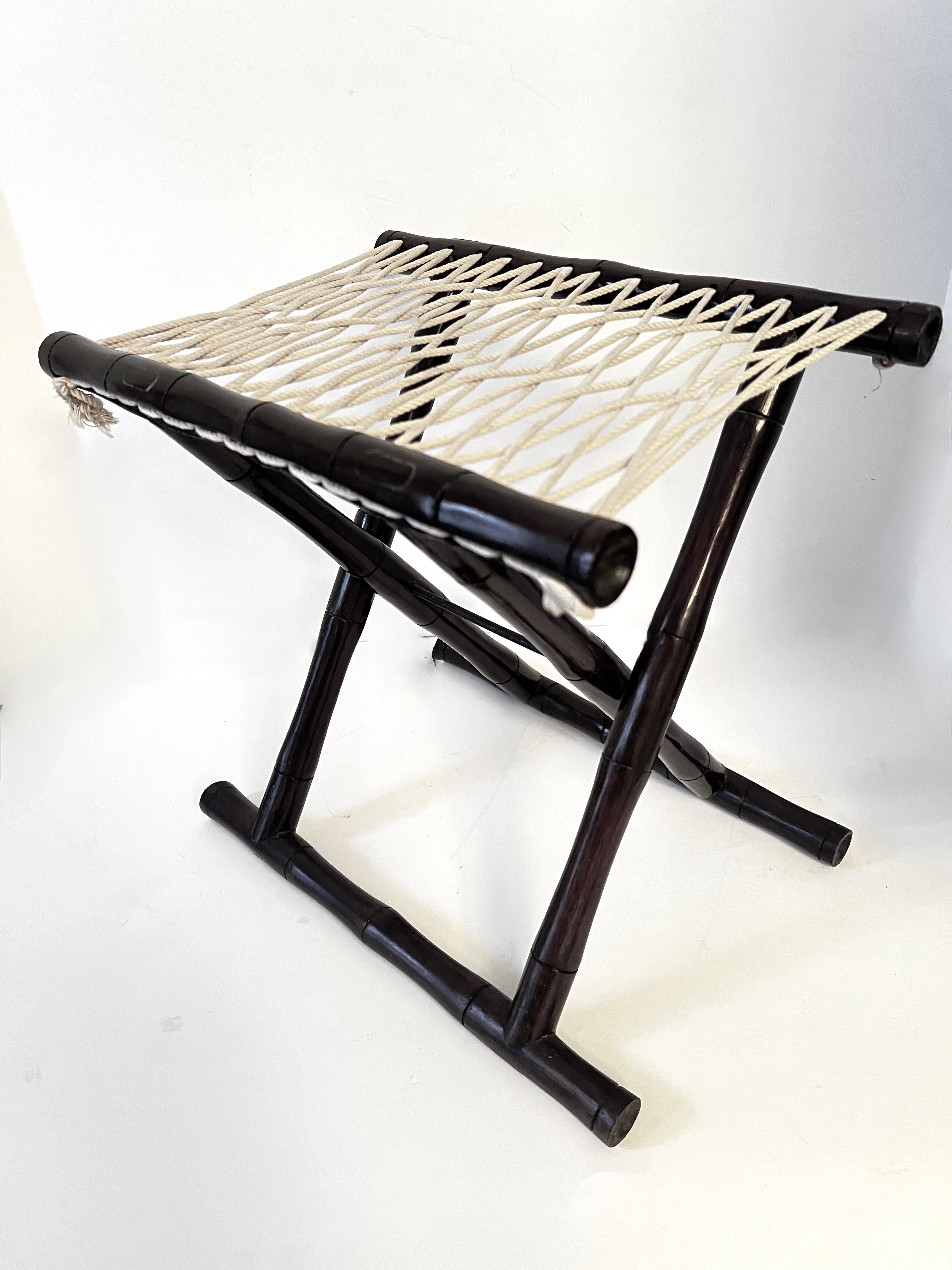  Asian Folding Fishermans Bamboo and Rope Stool  In Good Condition For Sale In Los Angeles, CA
