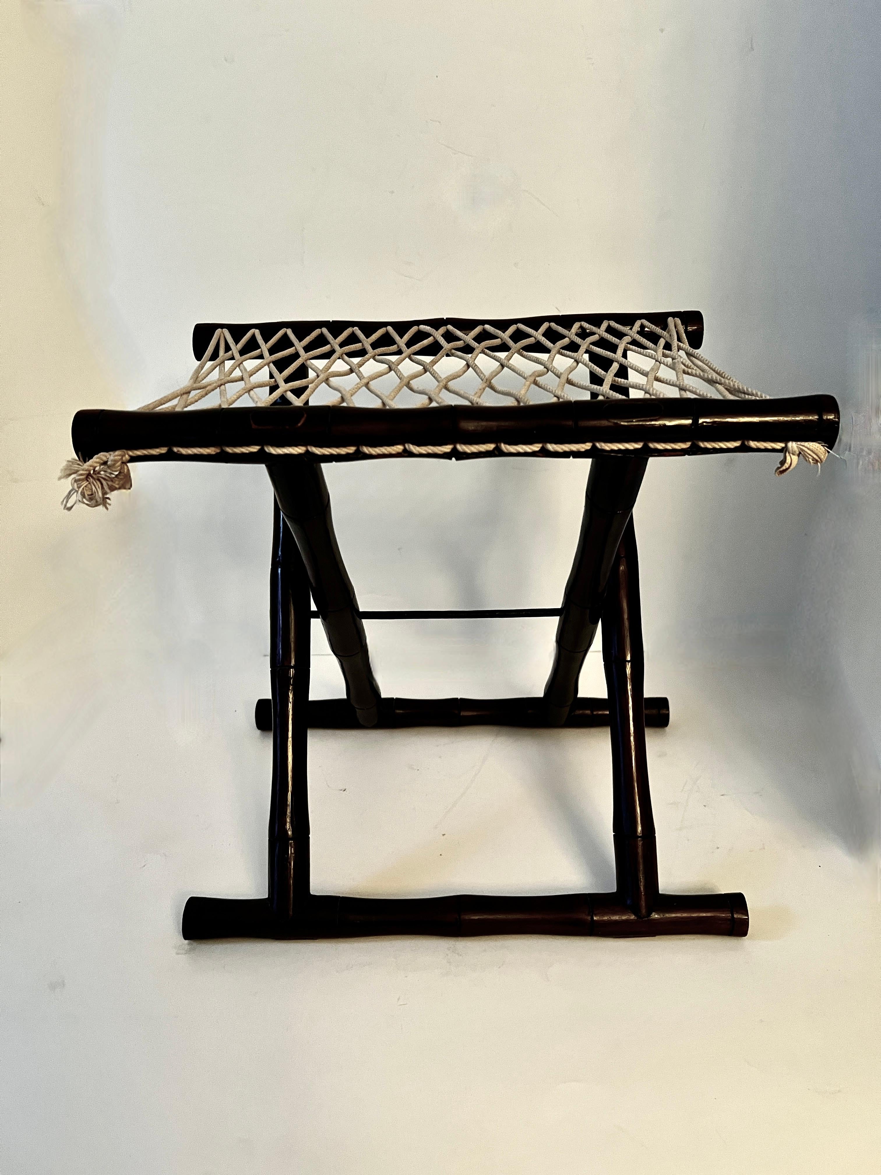 20th Century  Asian Folding Fishermans Bamboo and Rope Stool  For Sale
