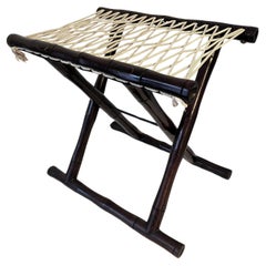  Tabouret de pêcheur pliant asiatique en bambou et corde 