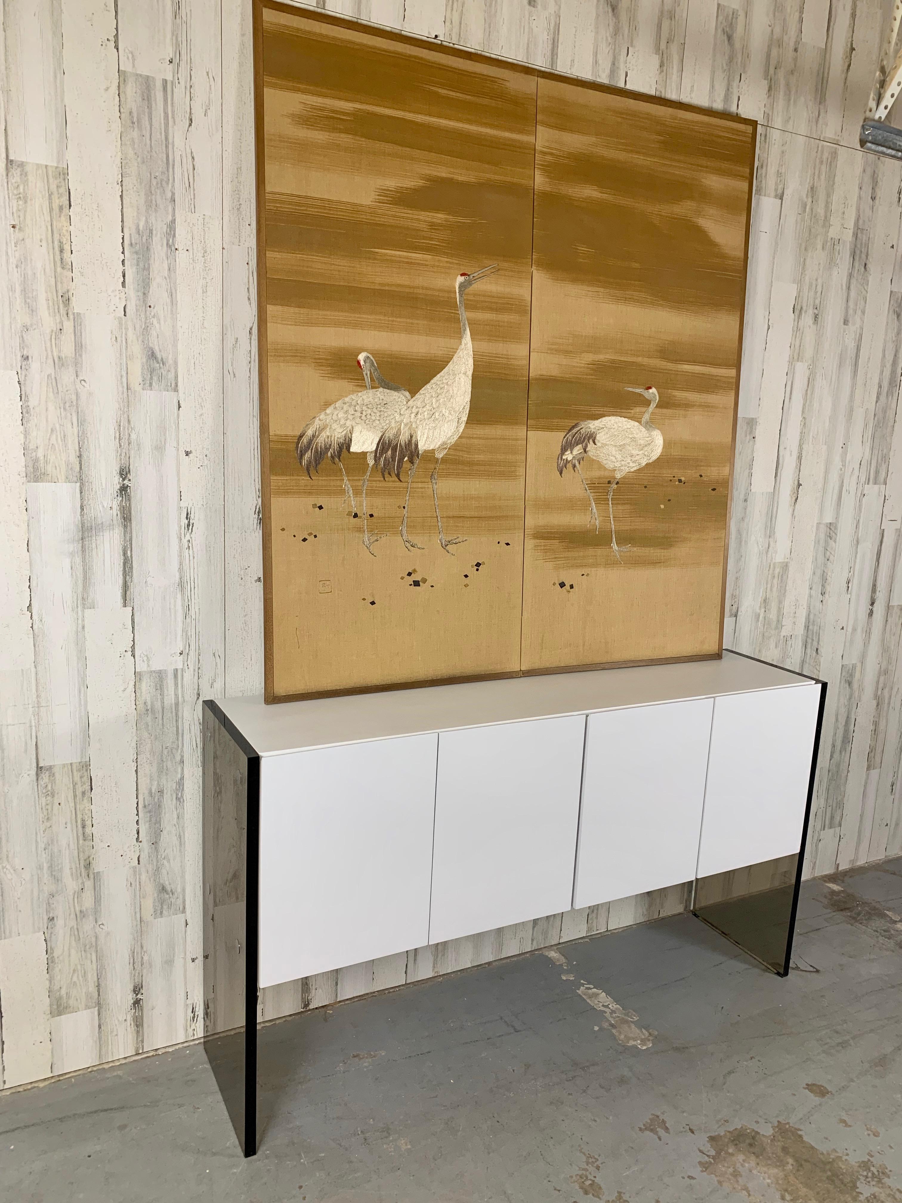 Biombo Asiático Tejido a Mano de Grullas en venta 5