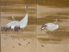 Asian Folding Hand Woven Screen of Cranes