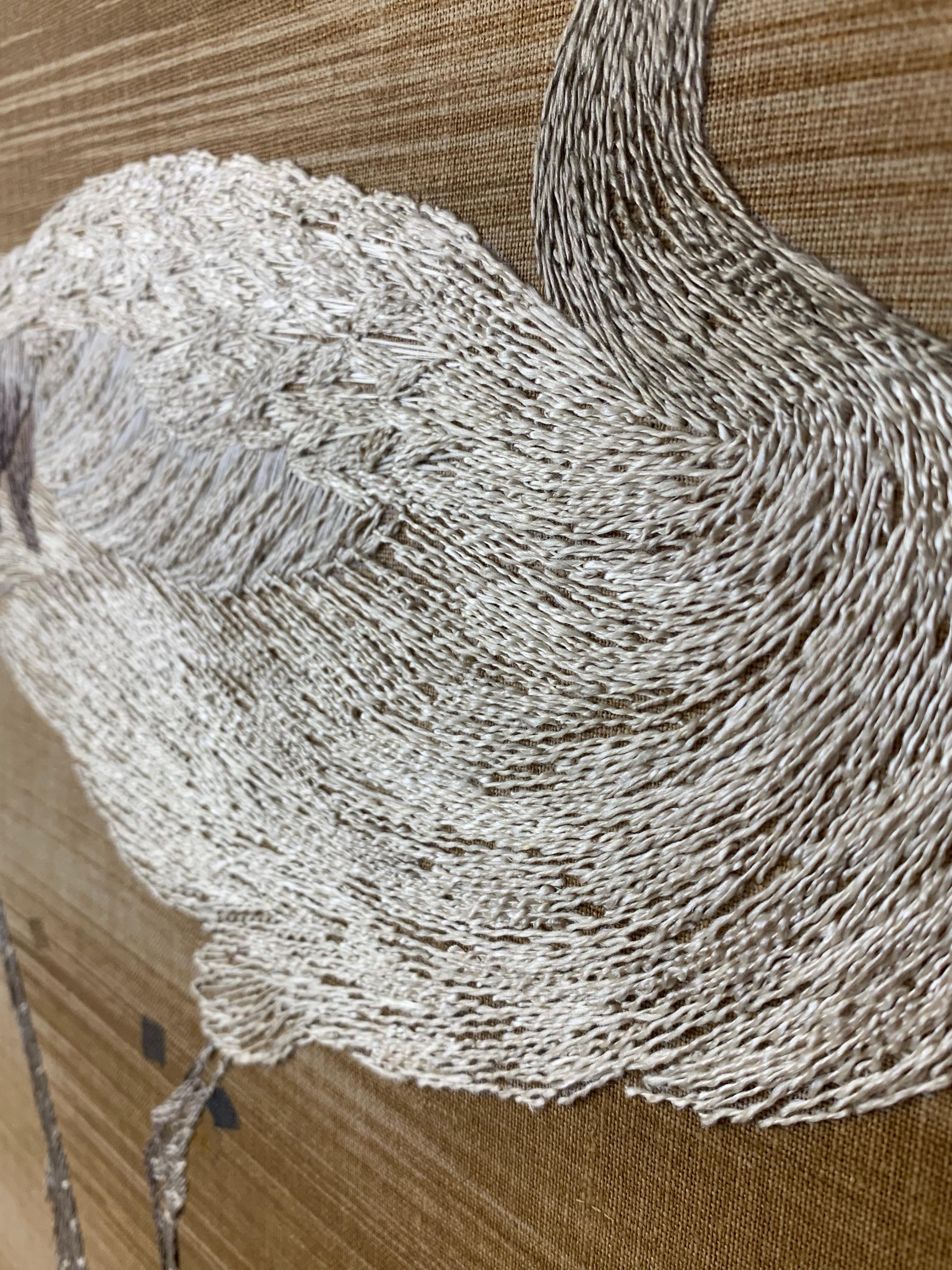 Biombo Asiático Tejido a Mano de Grullas siglo XX en venta