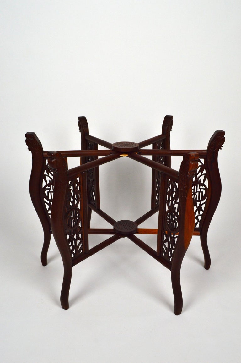 Asian Folding Table with Brass Tray and Carved Wood, circa 1890 For Sale at 1stDibs
