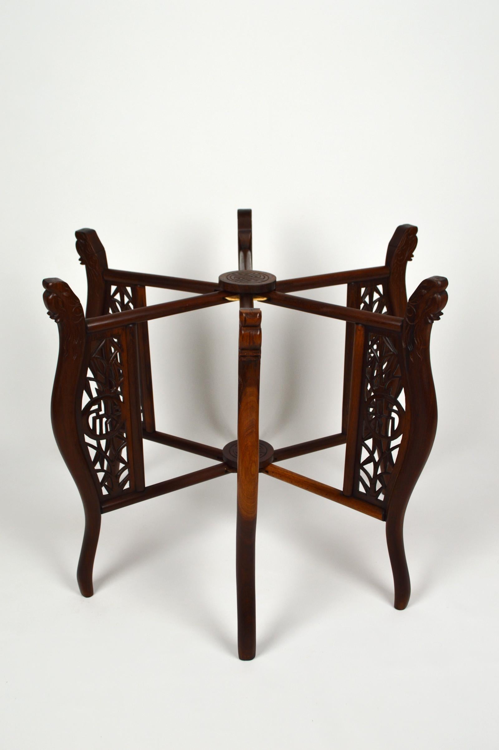 Asian Folding Table with Brass Tray and Carved Wood, circa 1890 9