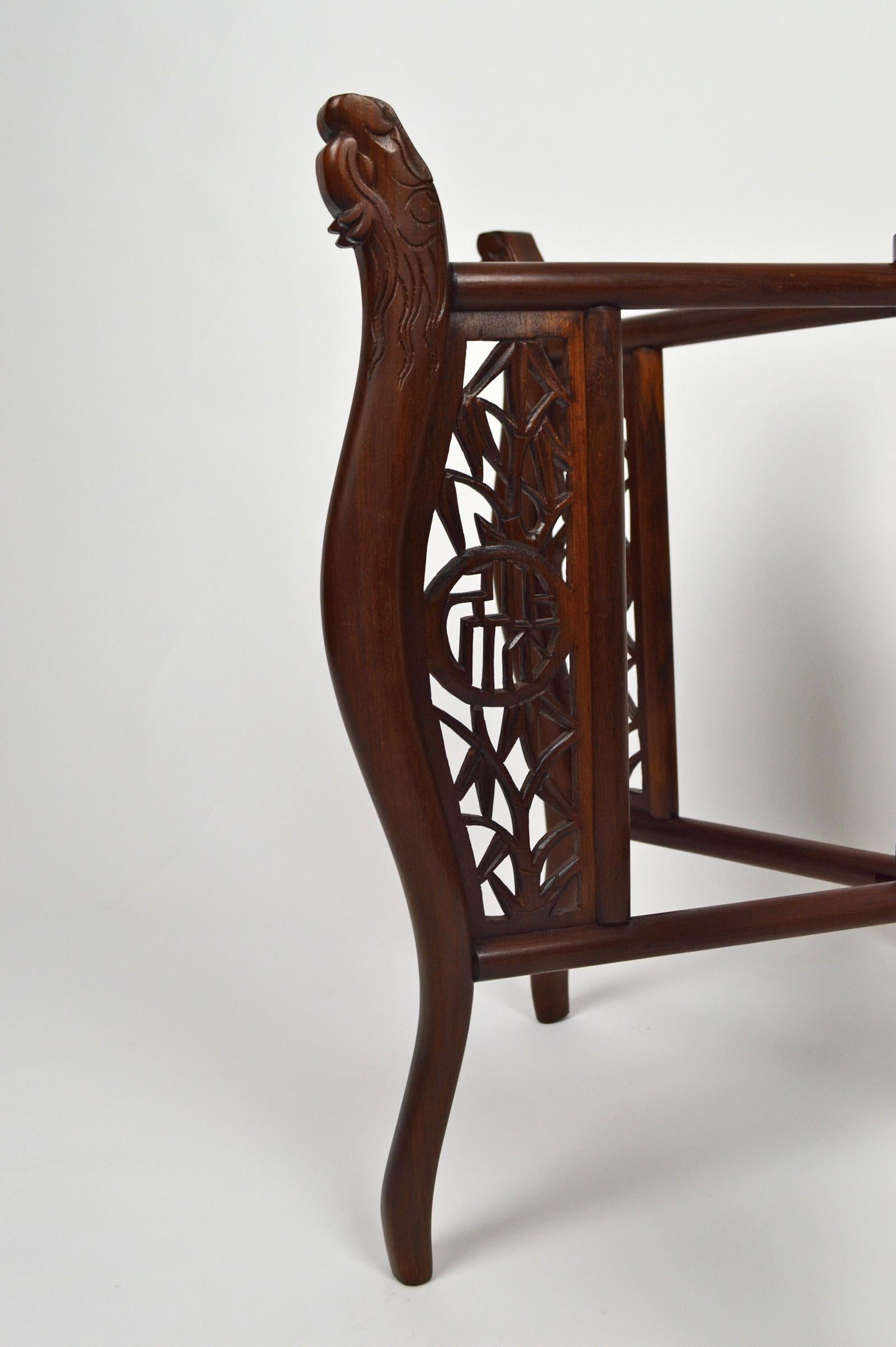 Asian Folding Table with Brass Tray and Carved Wood, circa 1890 10