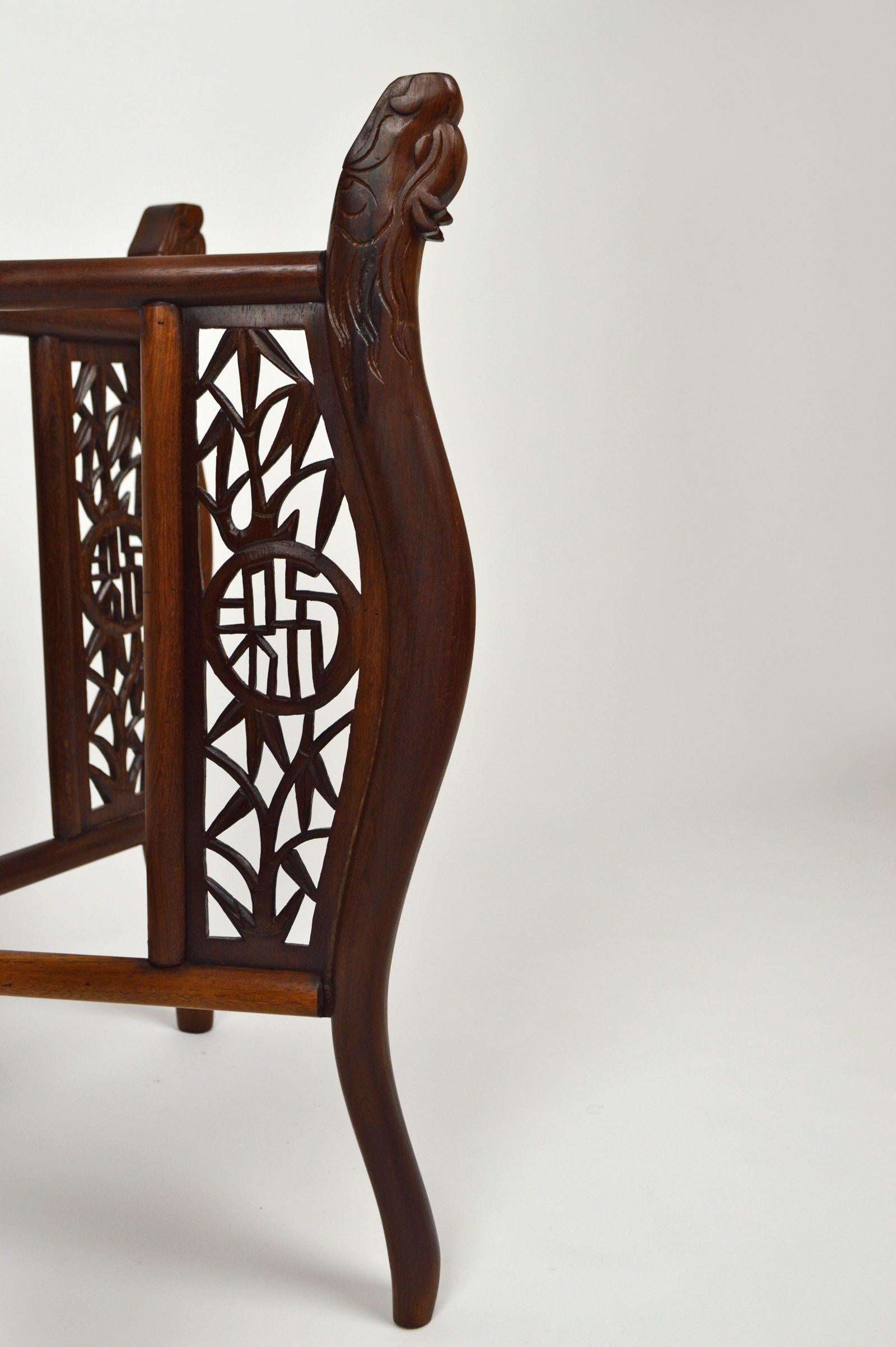 Asian Folding Table with Brass Tray and Carved Wood, circa 1890 11