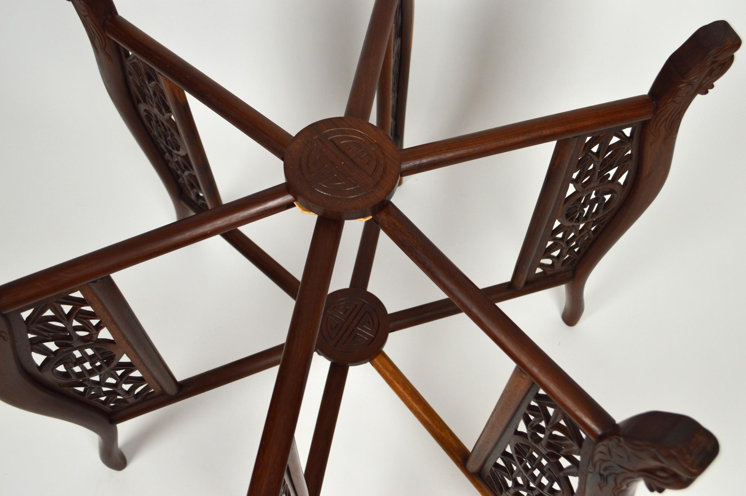 Asian Folding Table with Brass Tray and Carved Wood, circa 1890 at 1stDibs
