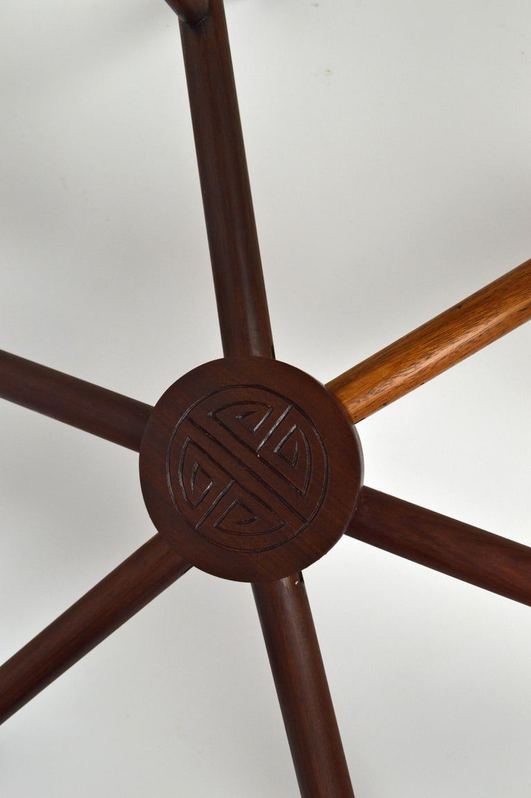 Asian Folding Table with Brass Tray and Carved Wood, circa 1890 at 1stDibs