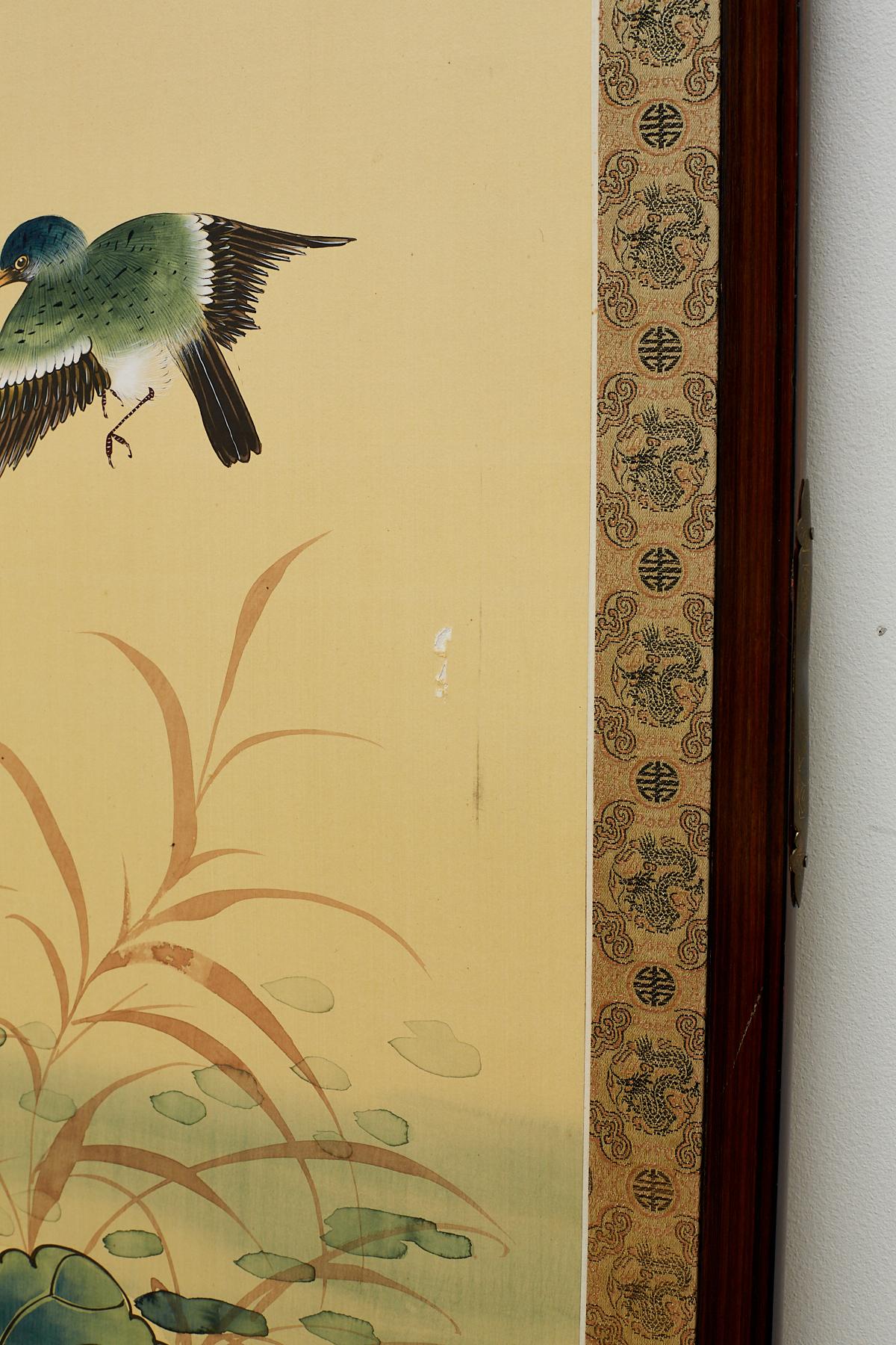 Asian Four Panel Screen of Flora and Fauna 4