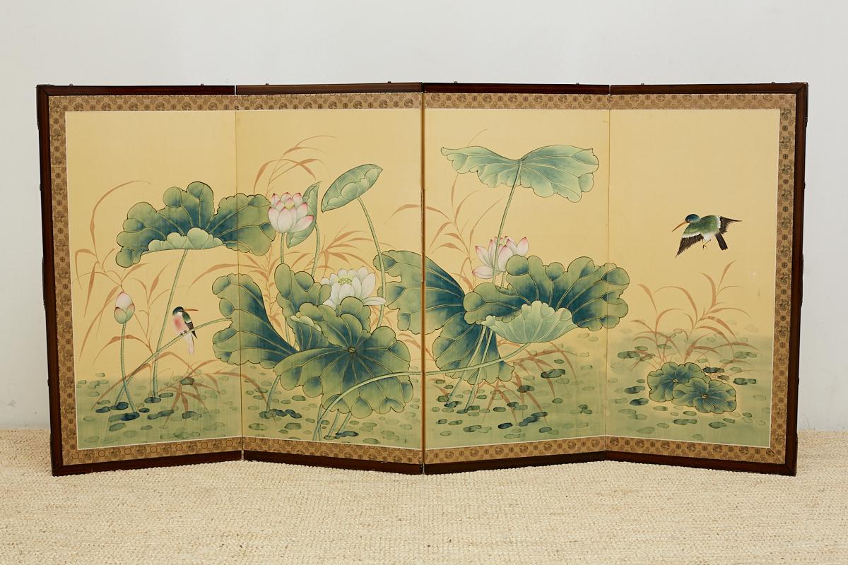 Asian Four Panel Screen of Flora and Fauna 5