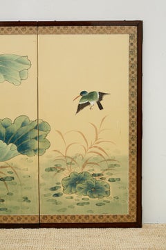 Asian Four Panel Screen of Flora and Fauna