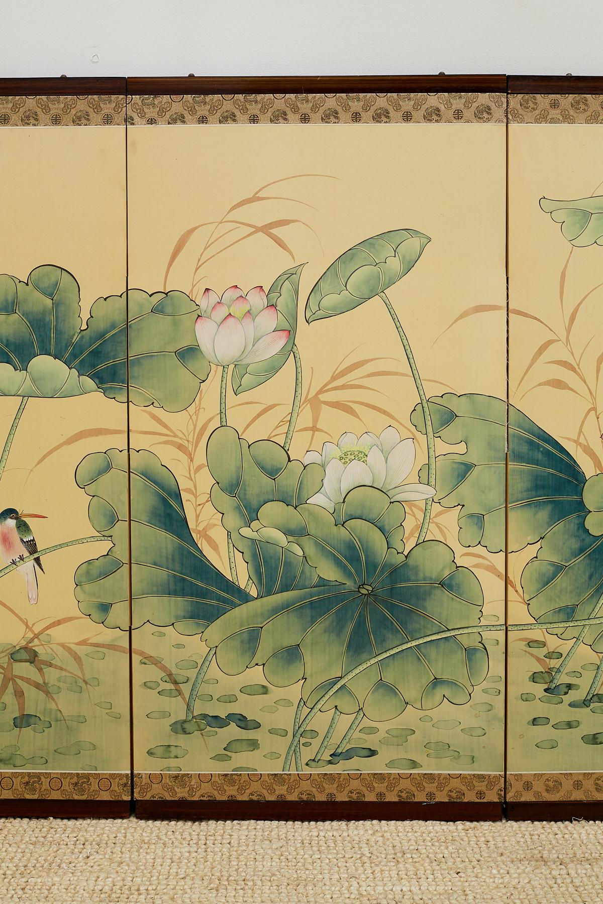 Asian Four Panel Screen of Flora and Fauna In Good Condition In Rio Vista, CA