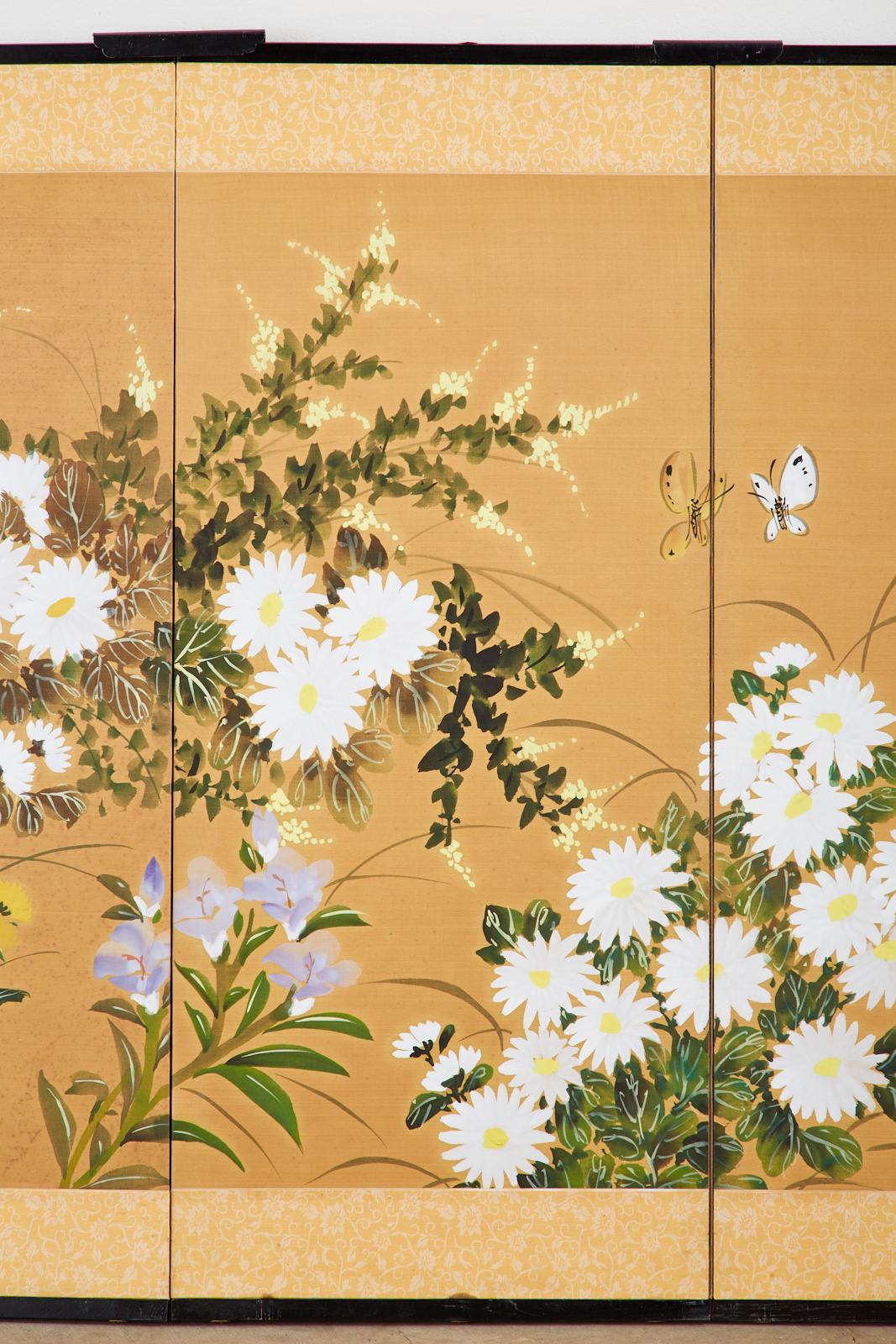 20th Century Asian Four-Panel Screen or Autumn Flowers in Bloom