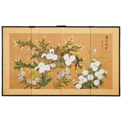 Asian Four-Panel Screen or Autumn Flowers in Bloom