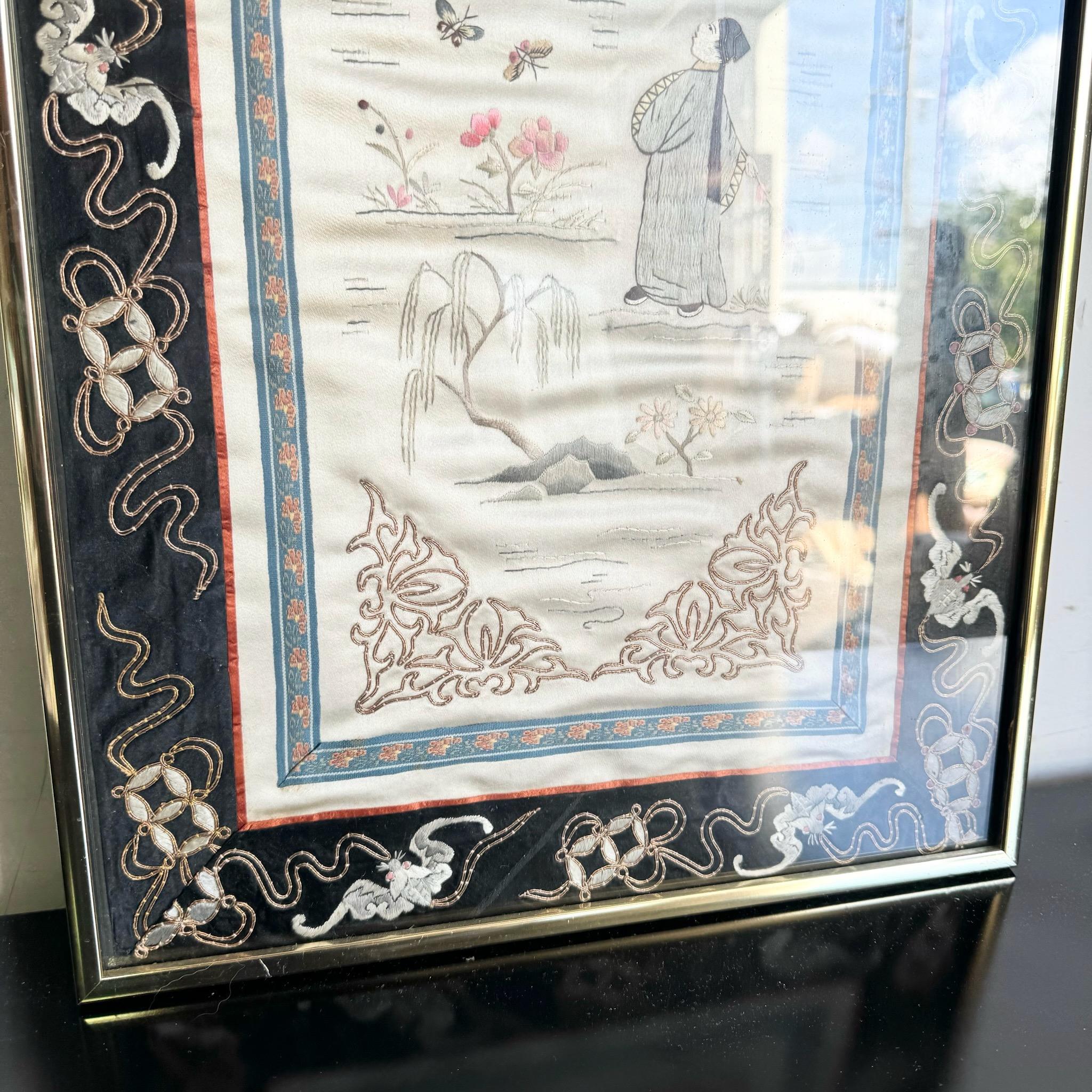Unknown Asian Framed Silk Embroidery For Sale