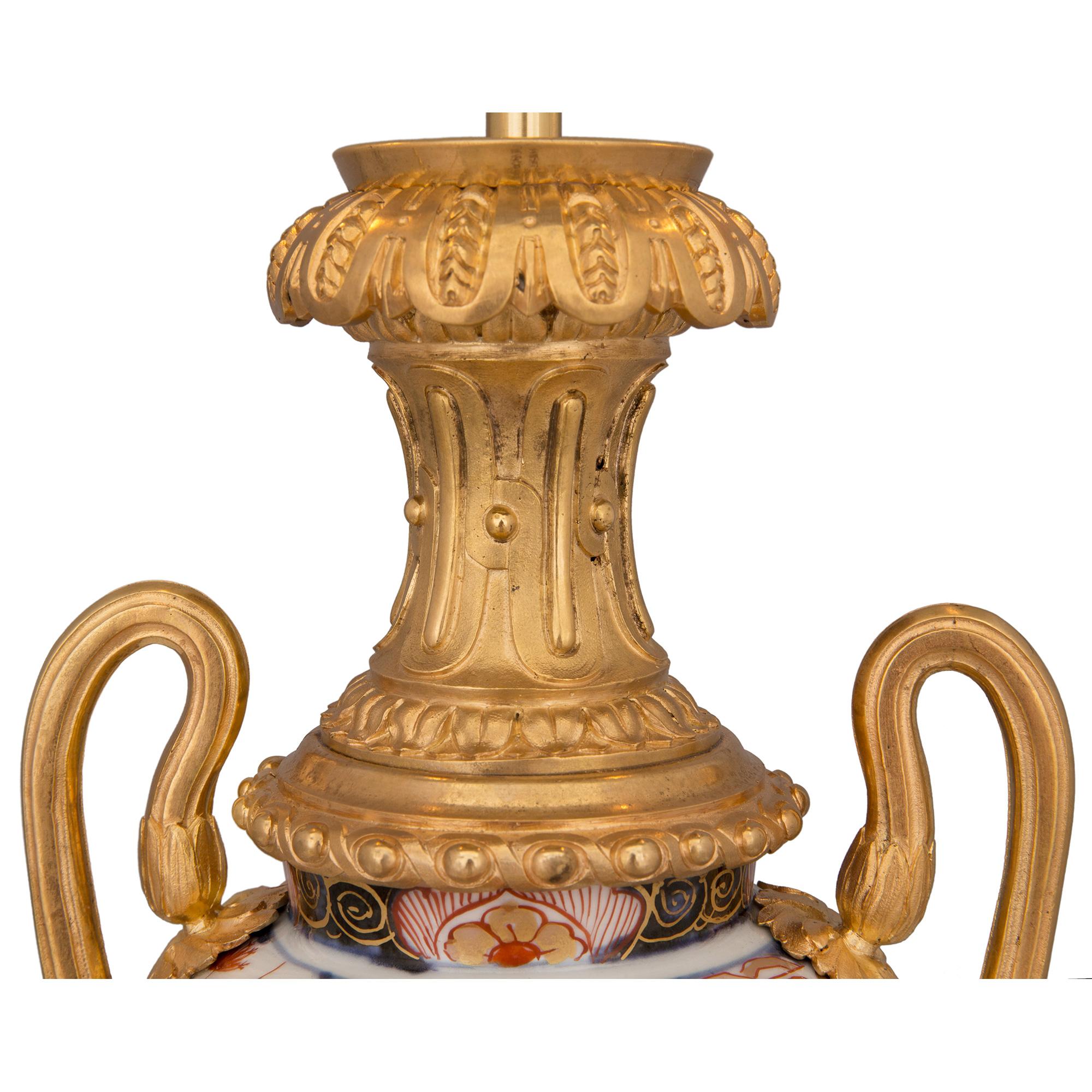 Porcelain Asian & French Collaboration 19th Century Louis XVI Style Lamp For Sale