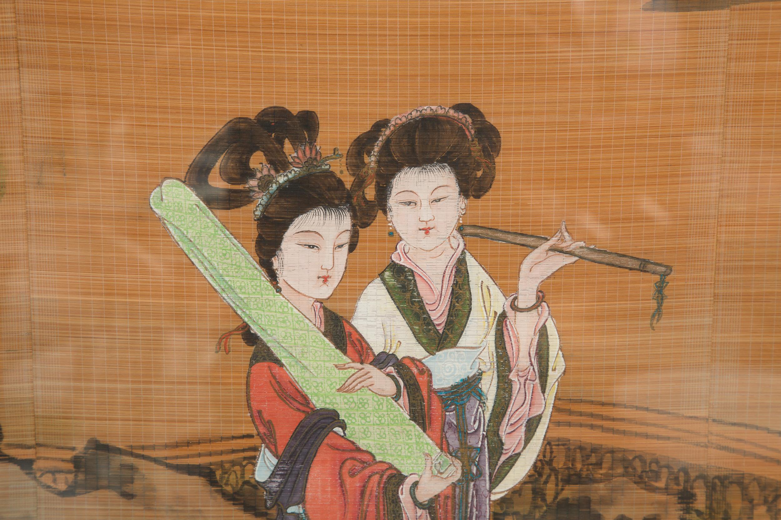 Other Asian Garden Scene Hand Painted on Silkcloth