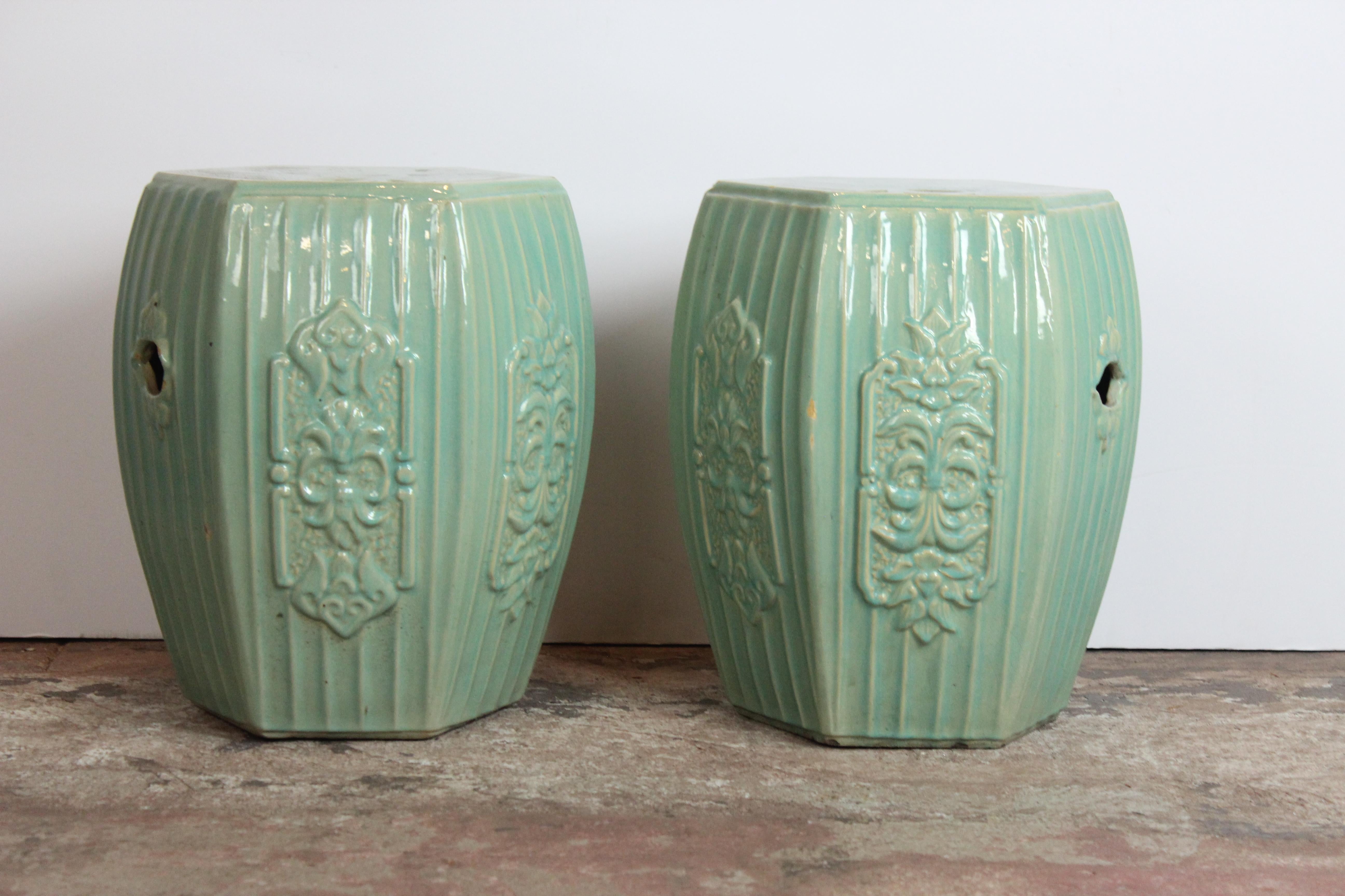 Pair of Asian hand-painted garden stools.
