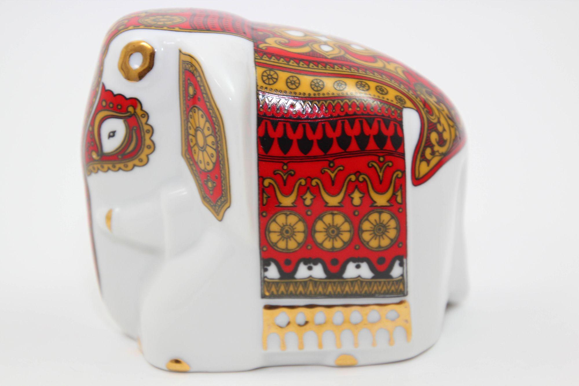 Asian Gilded Porcelain Elephant Ornament Paperweight Sri Lanka For Sale 5