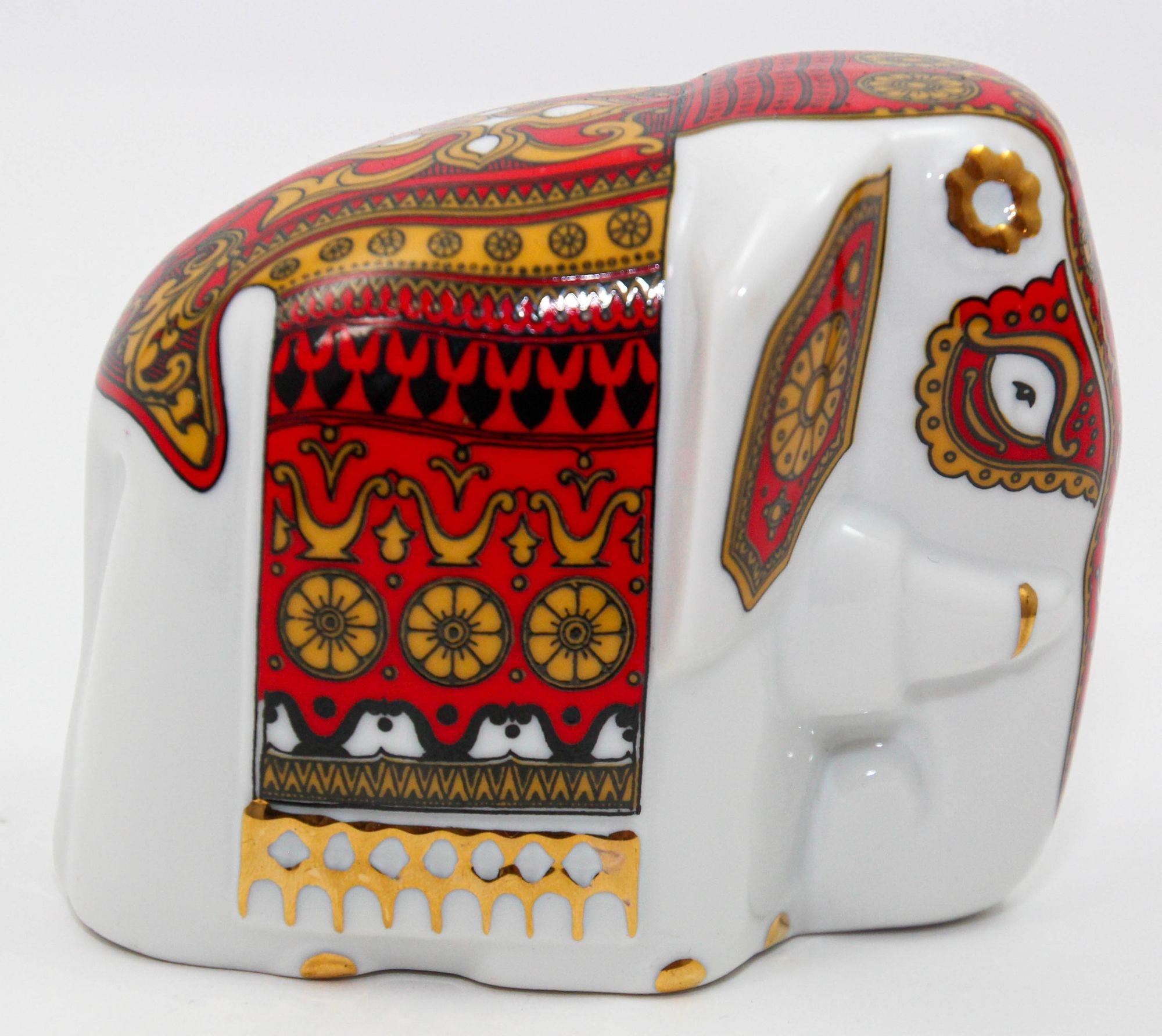 Asian Gilded Porcelain Elephant Ornament Paperweight Sri Lanka For Sale 8