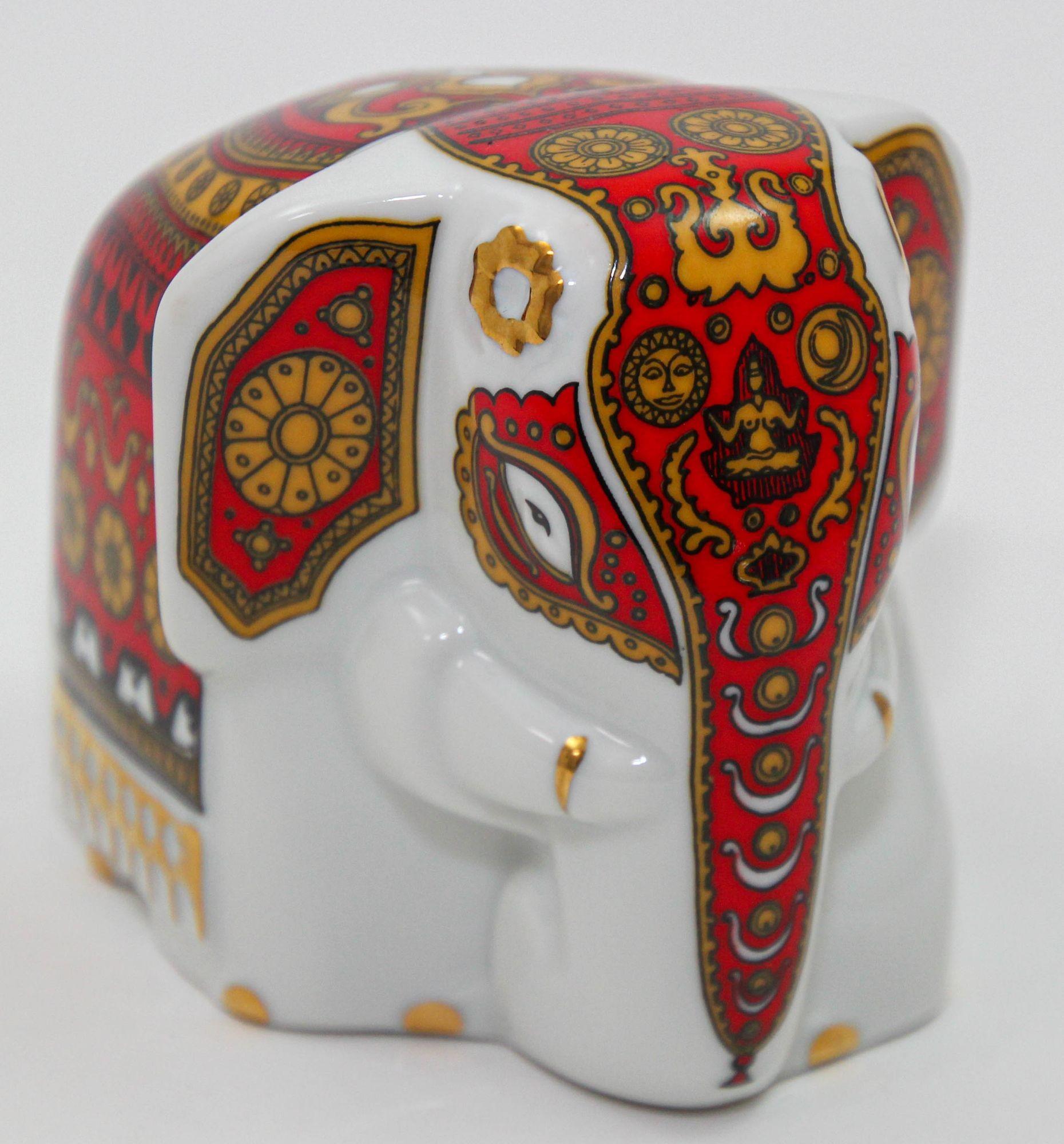 Asian Gilded Porcelain Elephant Ornament Paperweight Sri Lanka For Sale 9