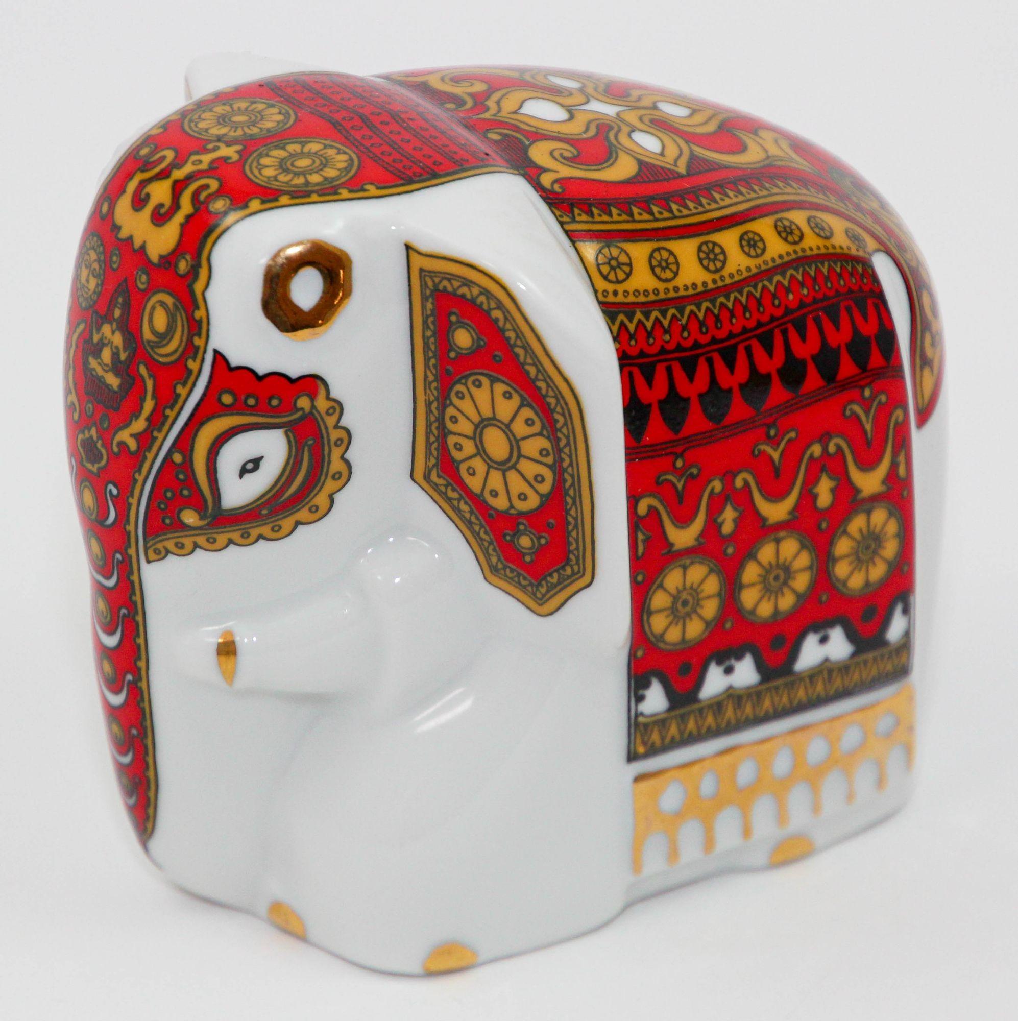 Asian Gilded Porcelain Elephant Ornament Paperweight Sri Lanka For Sale 10