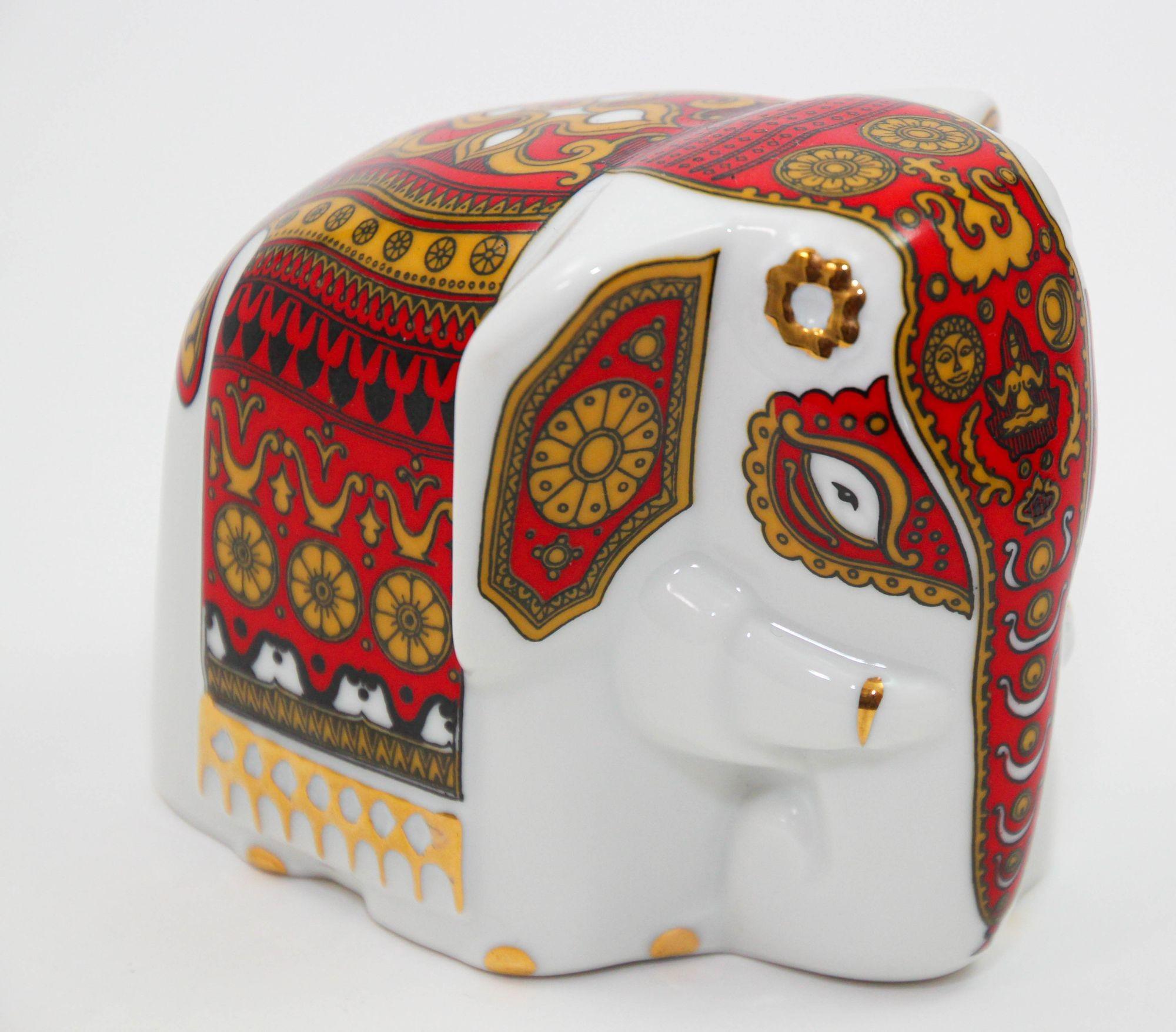 20th Century Asian Gilded Porcelain Elephant Ornament Paperweight Sri Lanka For Sale