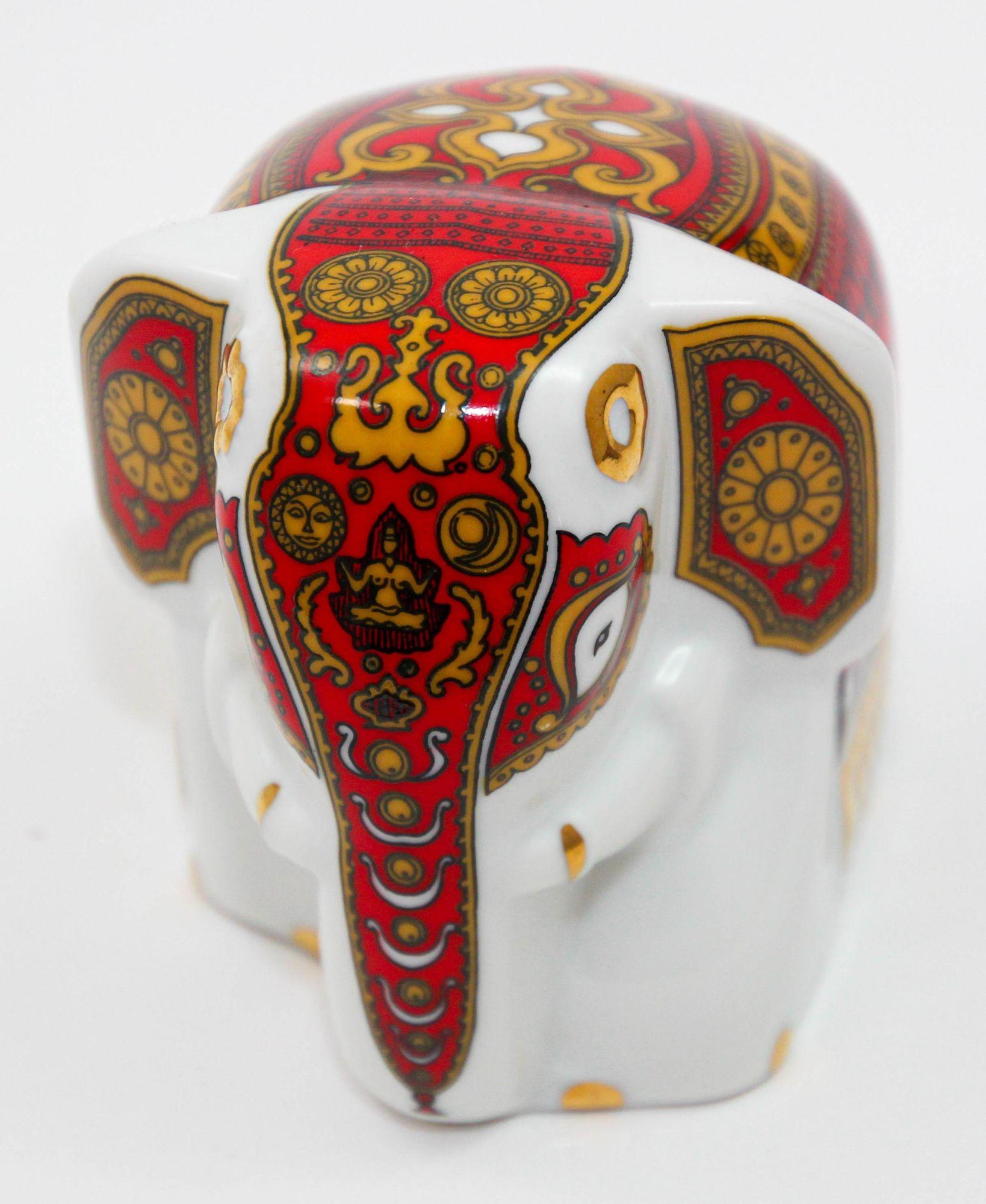 Asian Gilded Porcelain Elephant Ornament Paperweight Sri Lanka For Sale 1