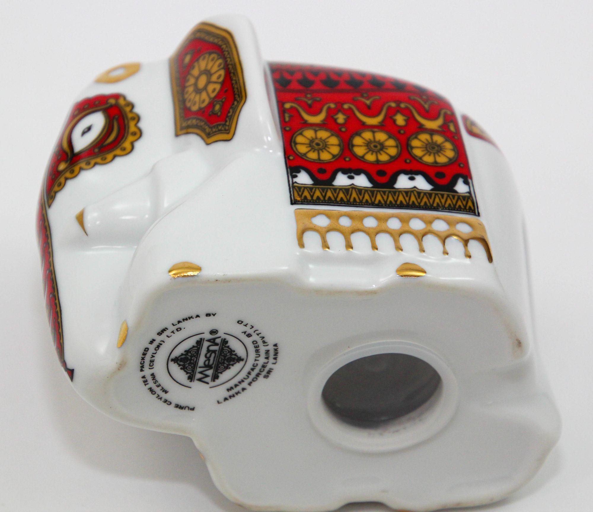 Asian Gilded Porcelain Elephant Ornament Paperweight Sri Lanka For Sale 2