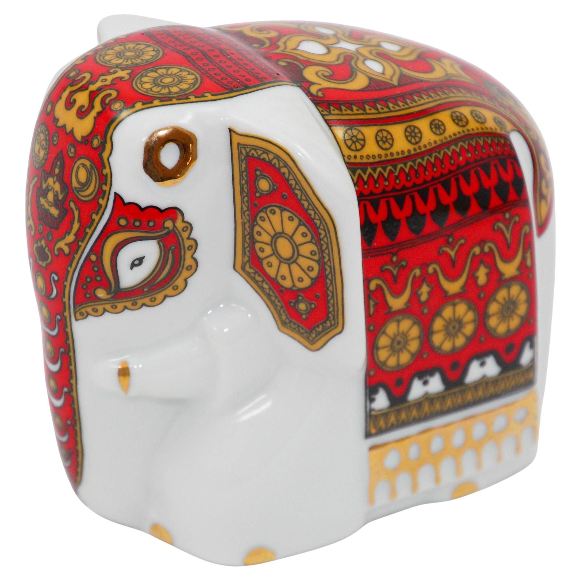 Asian Gilded Porcelain Elephant Ornament Paperweight Sri Lanka For Sale