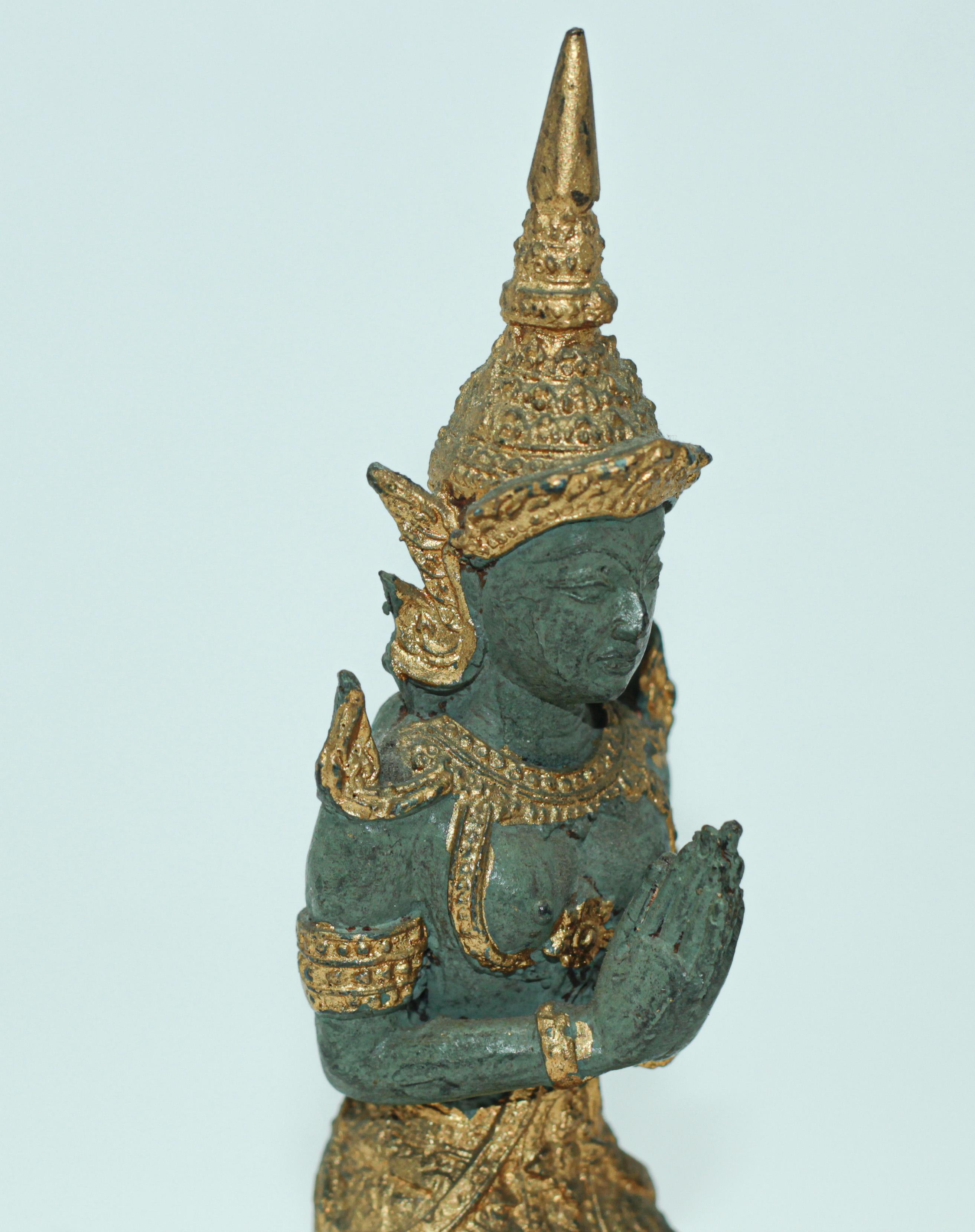 Asian Gilt Bronze Pair of Teppanom kneeling Thai Sacred Angels 2