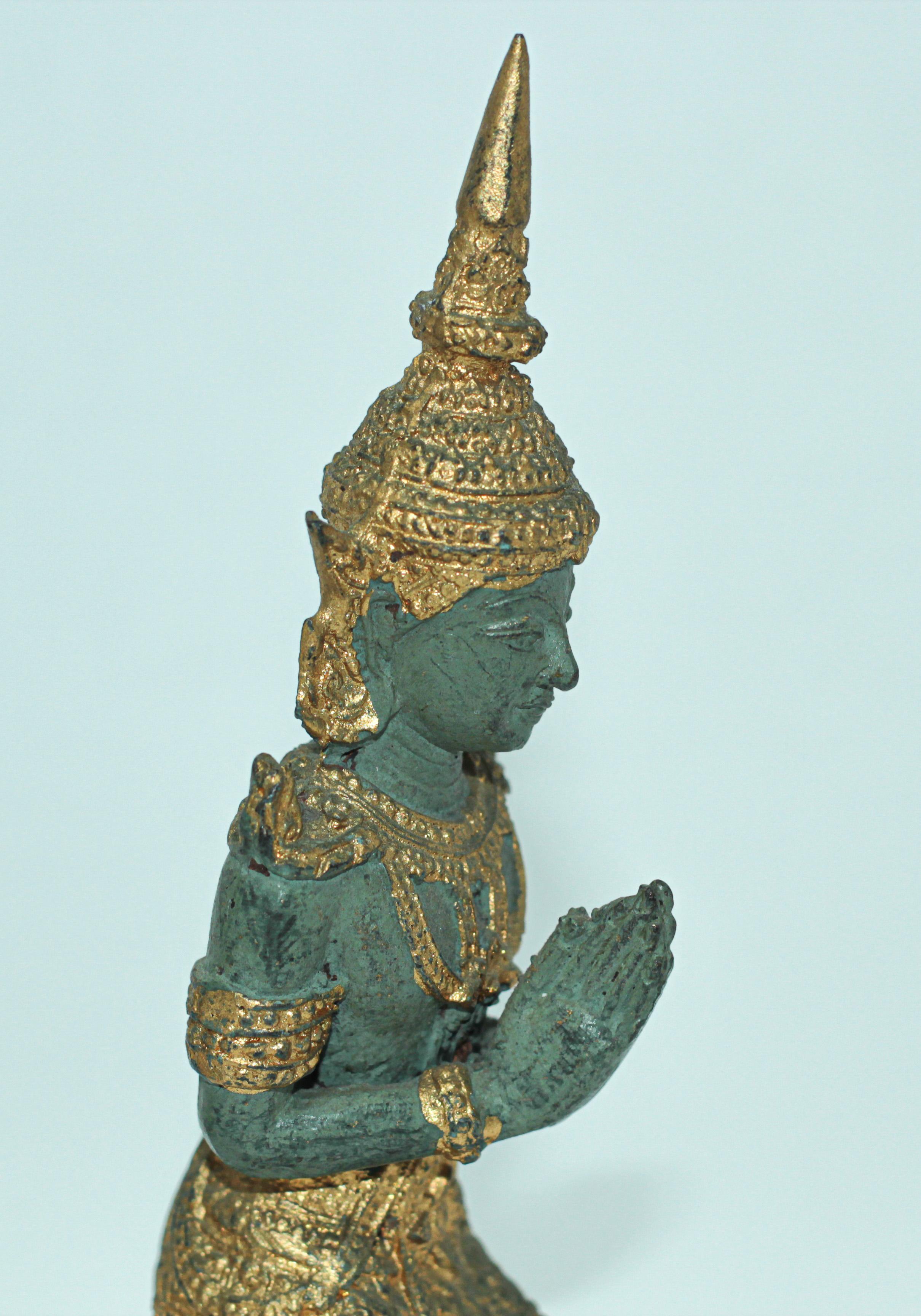 Asian Gilt Bronze Pair of Teppanom kneeling Thai Sacred Angels 3