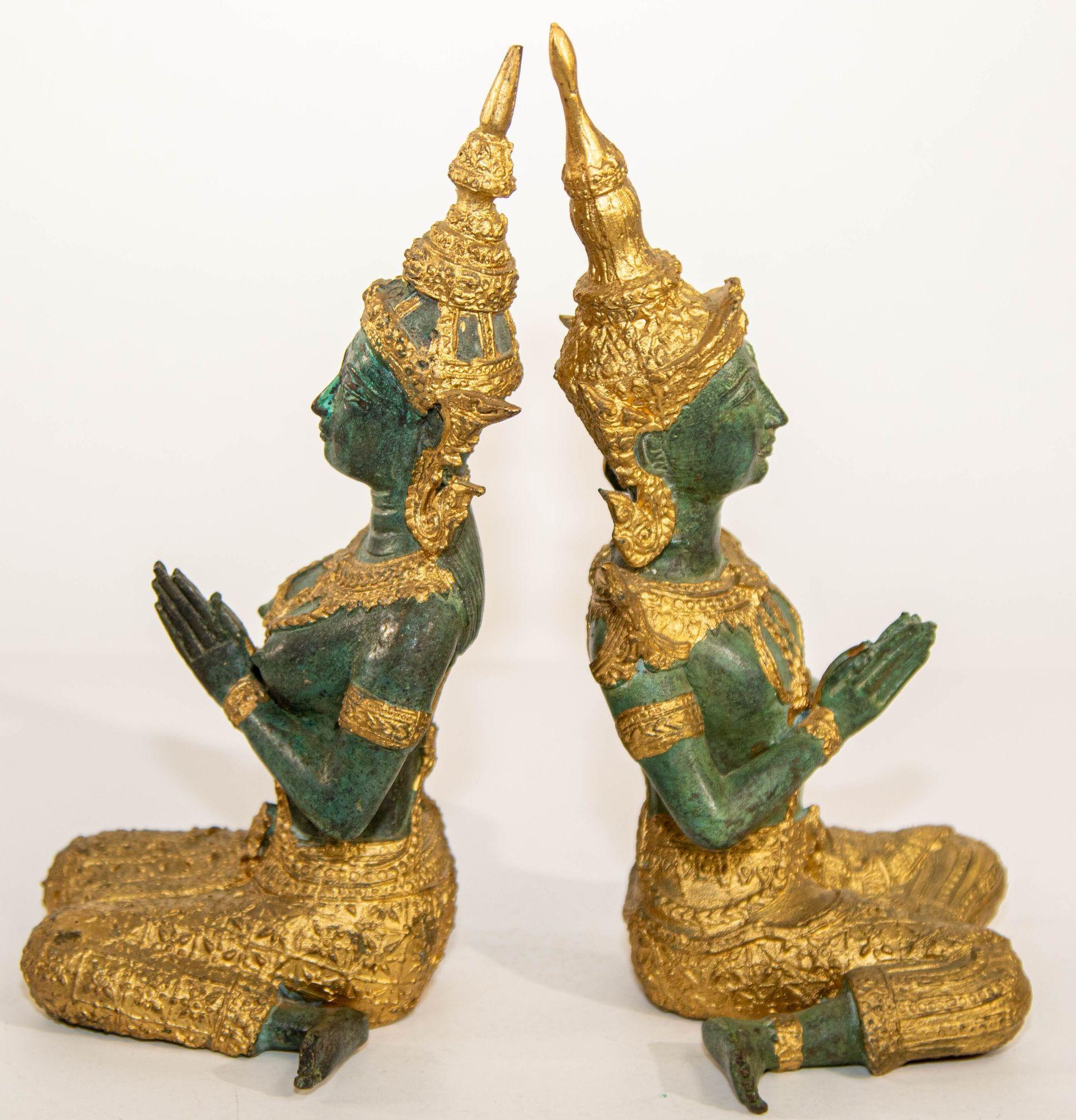 Asian Gilt Bronze Teppanom Kneeling Thai Sacred Angels In Good Condition For Sale In North Hollywood, CA