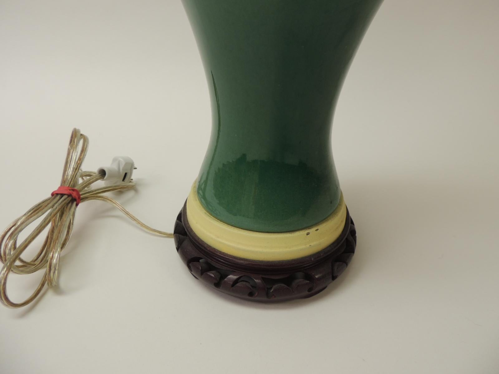 Chinese Export Vintage Green Ceramic Lamp with Brass Fittings