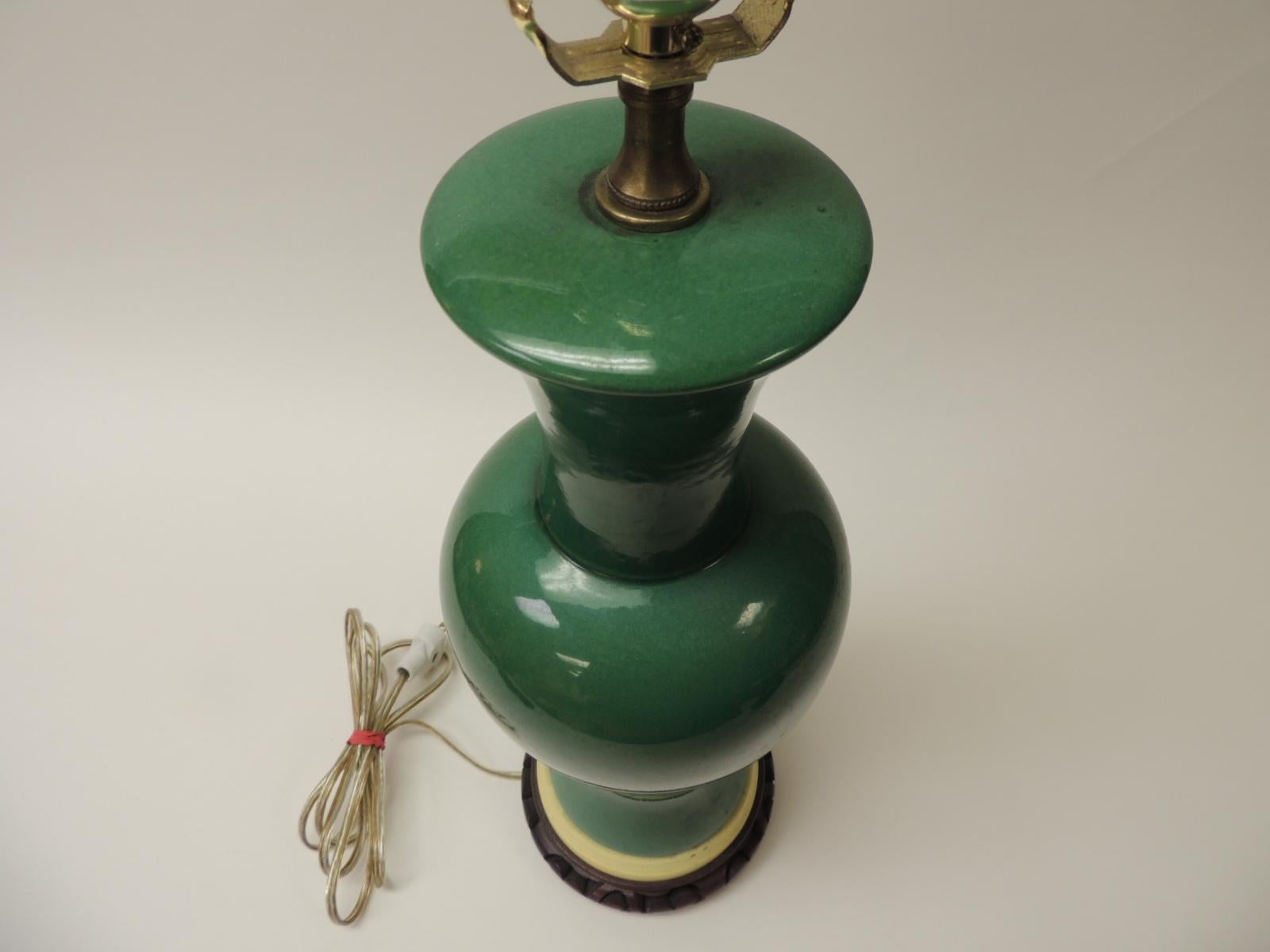Hand-Crafted Vintage Green Ceramic Lamp with Brass Fittings