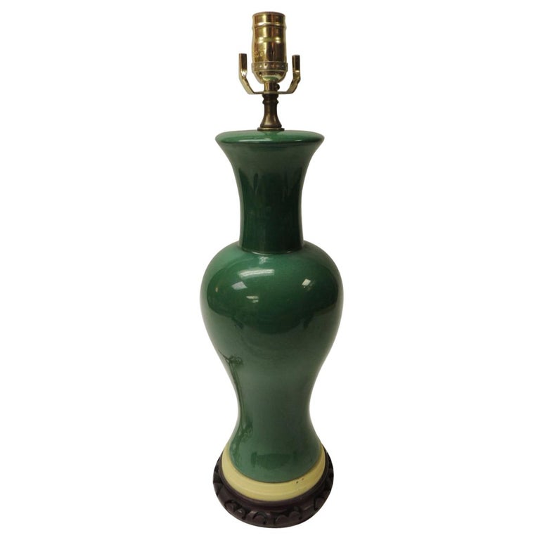 Vintage Green Ceramic Lamp with Brass Fittings at 1stDibs