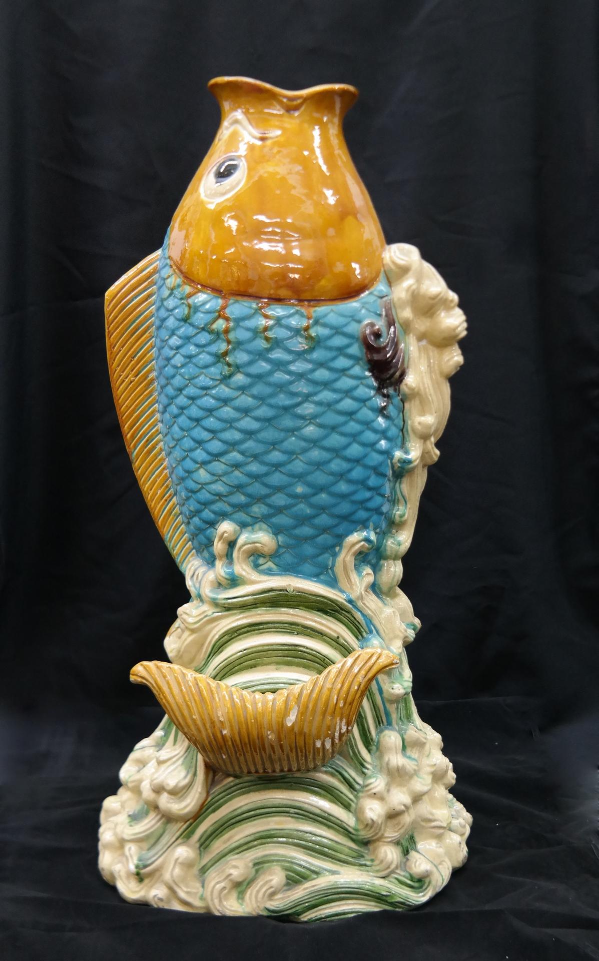 Asian Glazed Ceramic Leaping Fish Giant Floor Vase, 20th Century 1