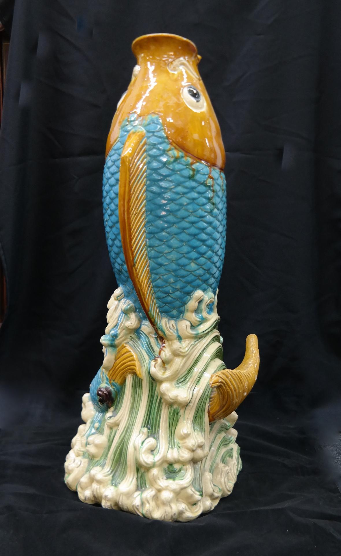 Asian Glazed Ceramic Leaping Fish Giant Floor Vase, 20th Century 2