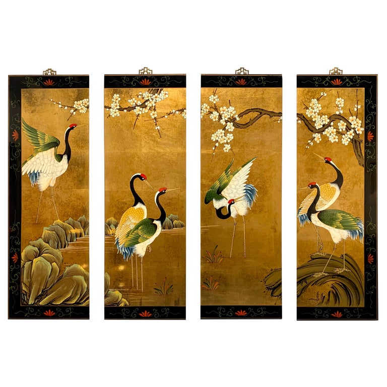 Asian Gold Leaf Panels With Cranes, Set Of 4 At 1Stdibs | Asian Wall Panels,  Asian Wall Art Panels, Asian Art Panels