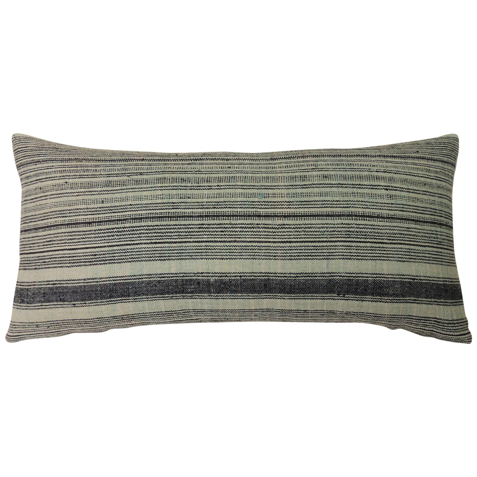 Asian Green and Black Woven "Melati" Stripes Decorative Bolster Pillow