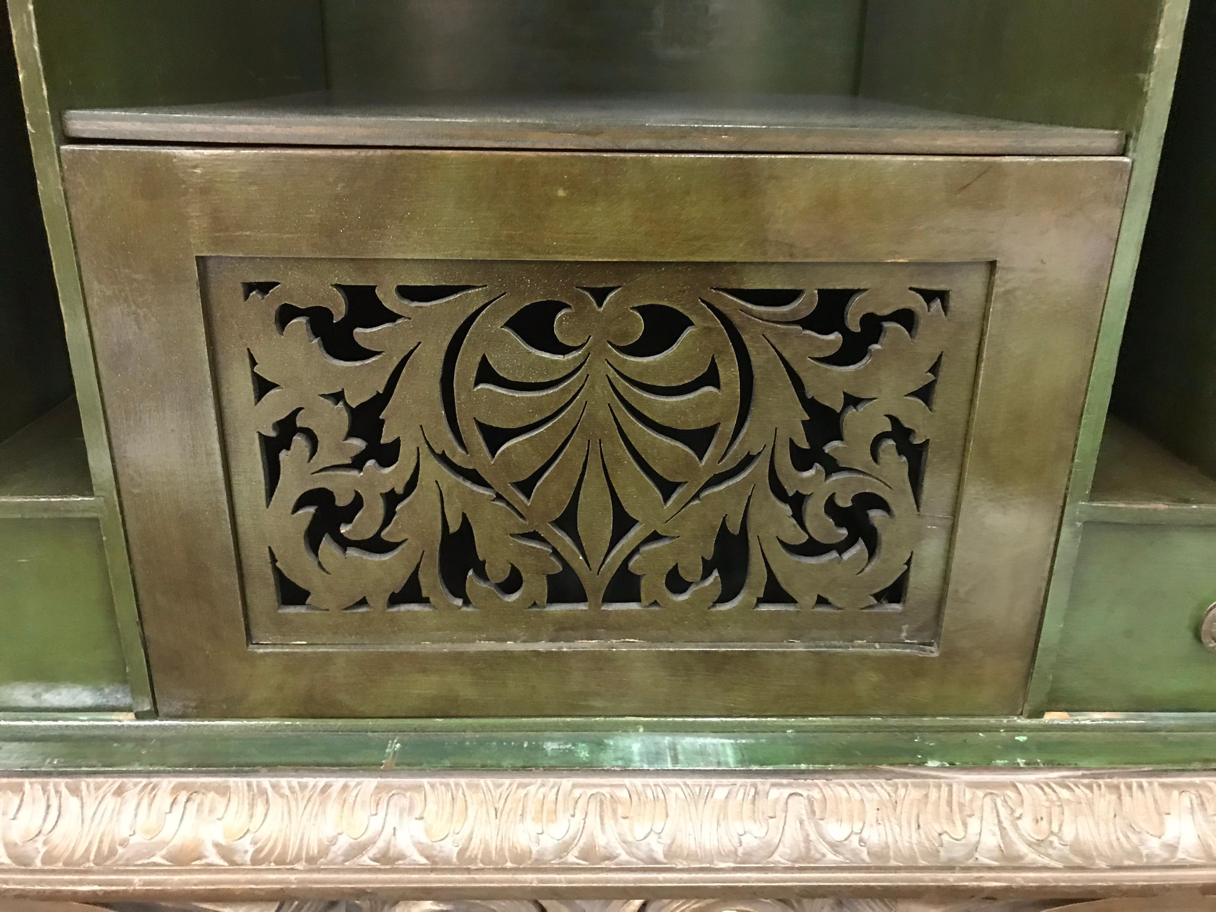 Asian Green Chinoiserie Cabinet Bar Sideboard Server Buffet on Carved Stand 4