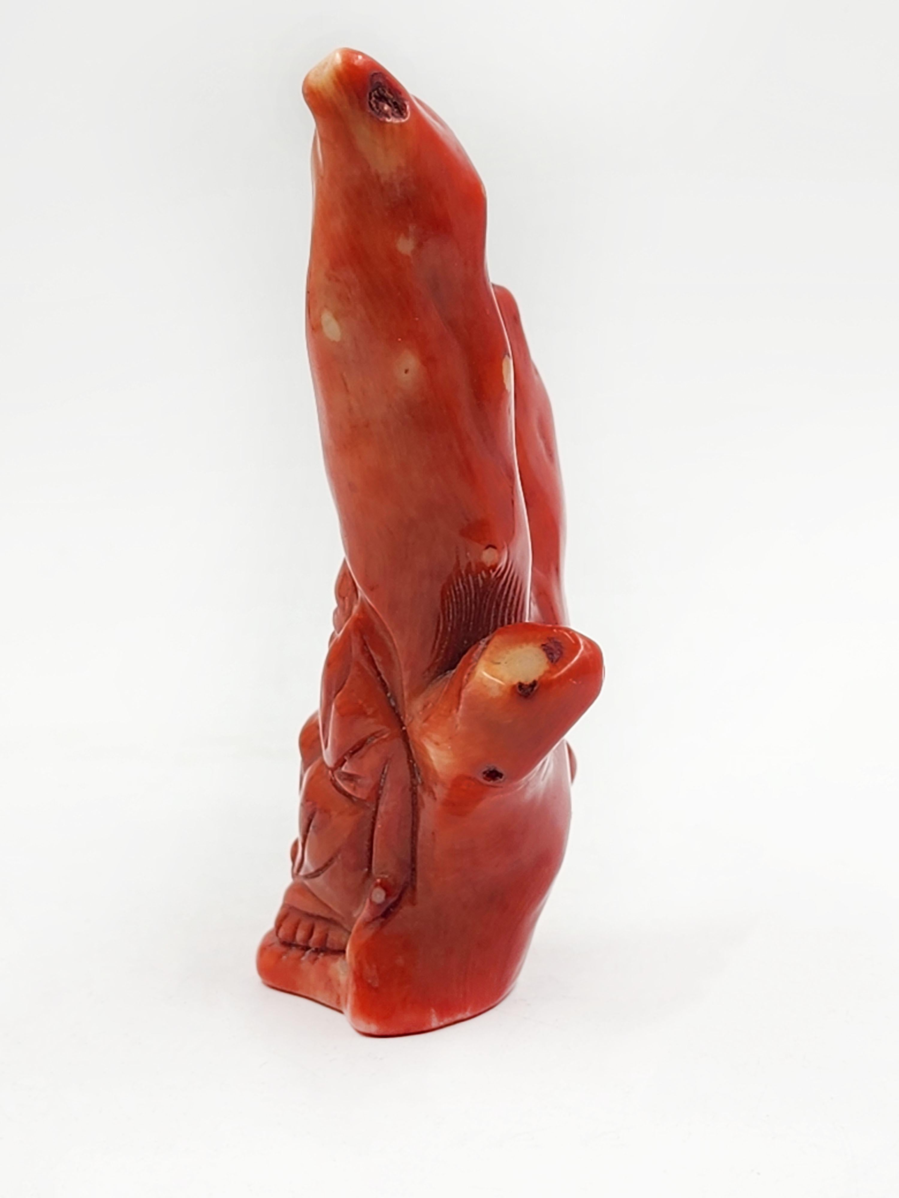 Hand-Carved Asian Hand Carved Buddha Coral Figurine from the Qinq Dynasty For Sale