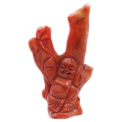 Asian Hand Carved Buddha Coral Figurine from the Qinq Dynasty