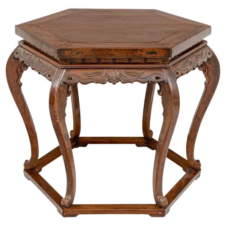 Asian hand carved Hexagonal Center Table For Sale