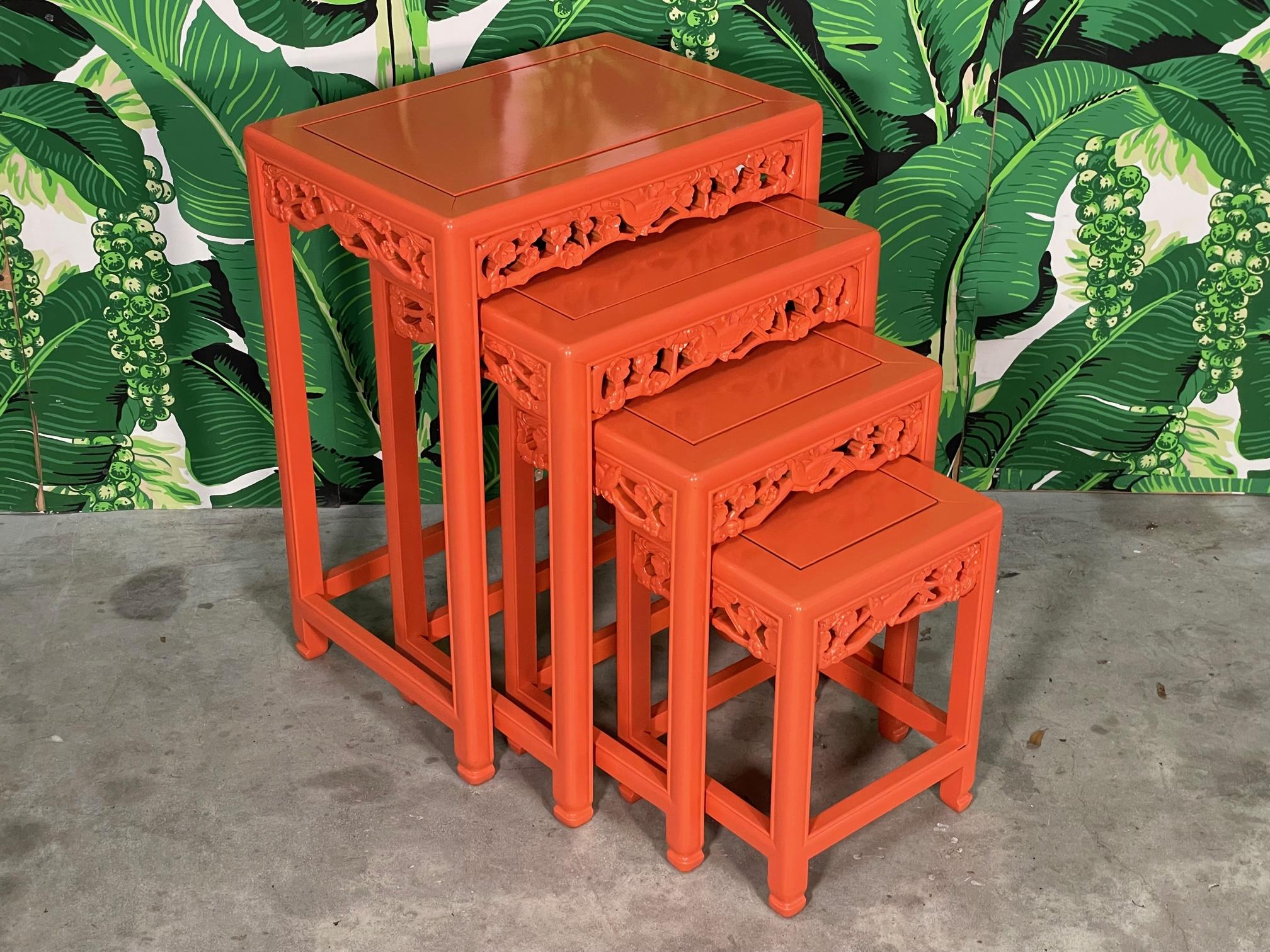 Chinoiserie Asian Hand Carved Nesting or Stacking Tables For Sale