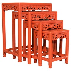 Used Asian Hand Carved Nesting or Stacking Tables